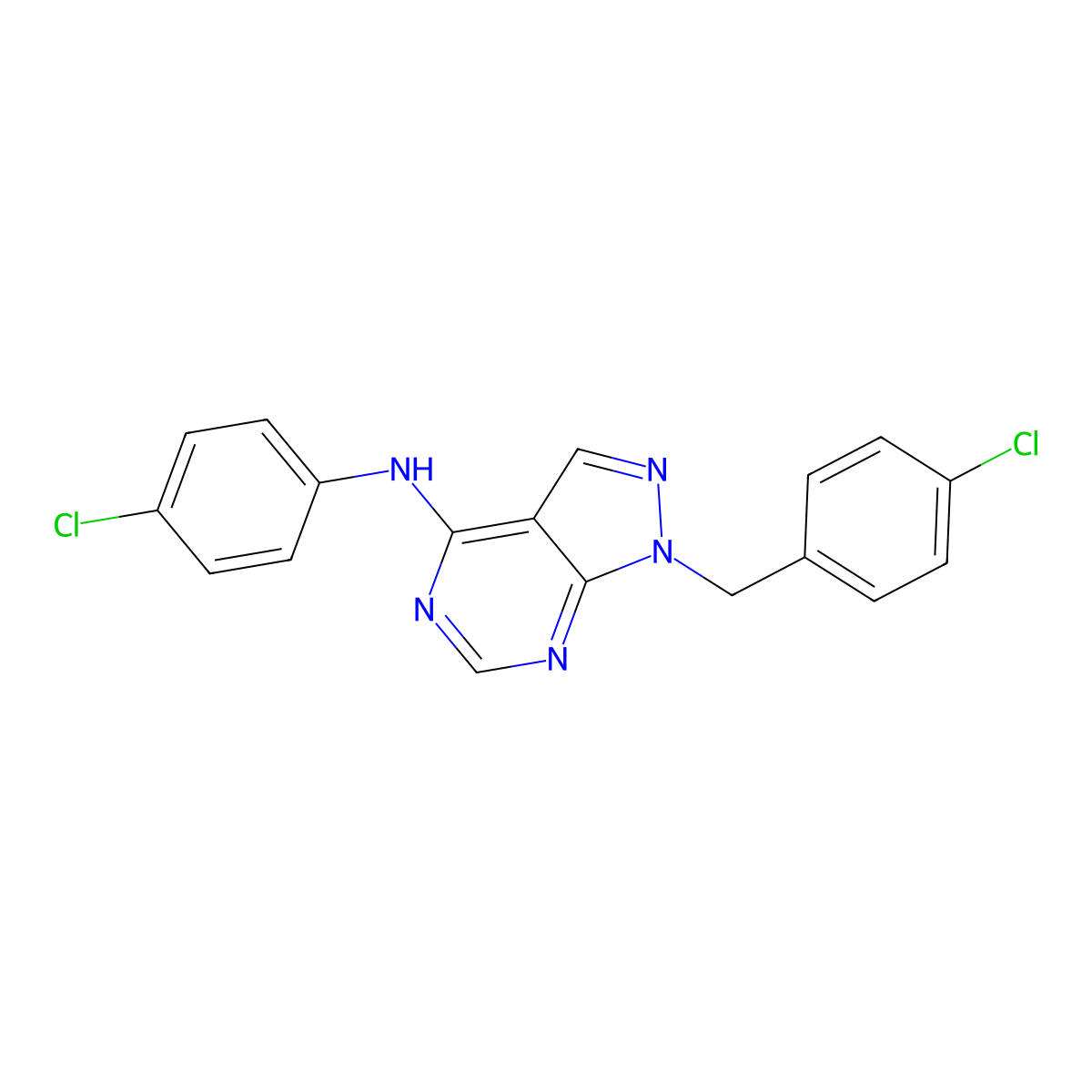 1-(4-chlorobenzyl)-N-(4-chlorophenyl)-1H-pyrazolo[3,4-d]pyrimidin-4-amine molecular structure, CAS 612523-73-6