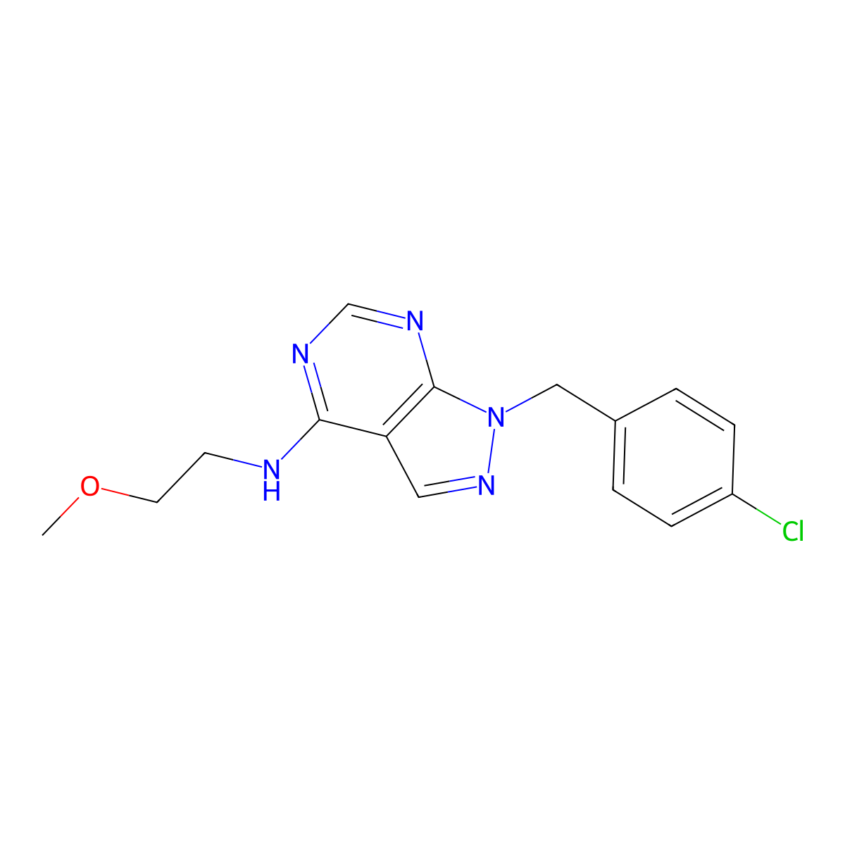 1-(4-chlorobenzyl)-N-(2-methoxyethyl)-1H-pyrazolo[3,4-d]pyrimidin-4-amine molecular structure, CAS 612523-74-7