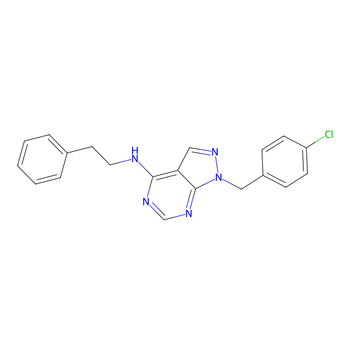 1-(4-chlorobenzyl)-N-(2-phenylethyl)-1H-pyrazolo[3,4-d]pyrimidin-4-amine molecular structure, CAS 612523-75-8