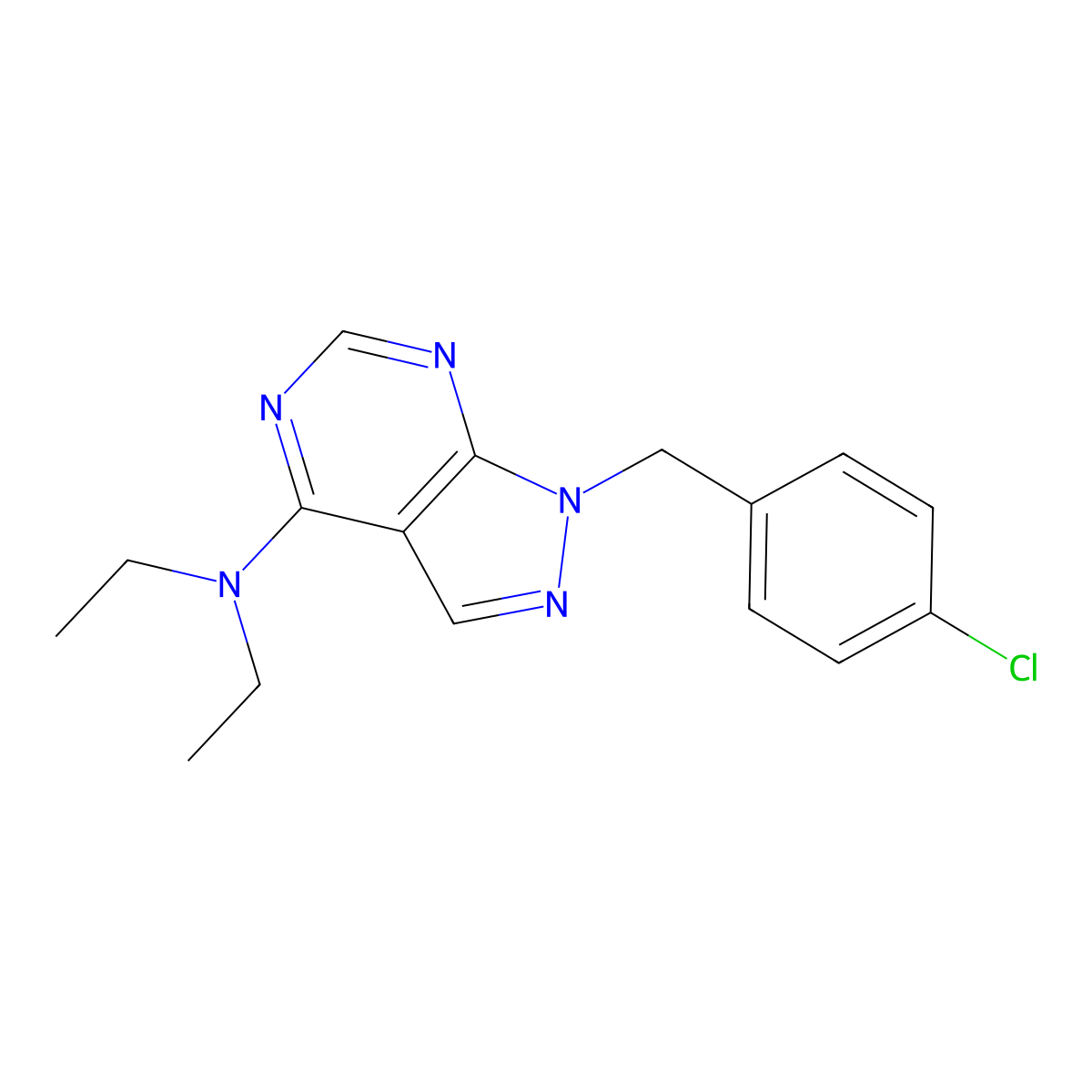 1-(4-chlorobenzyl)-N,N-diethyl-1H-pyrazolo[3,4-d]pyrimidin-4-amine molecular structure, CAS 612523-77-0