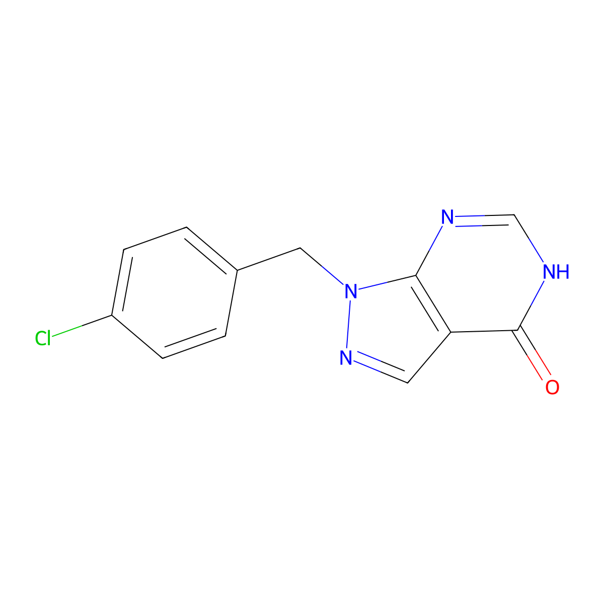 1-((4-chlorophenyl)methyl)-1H-pyrazolo(3,4-d)pyrimidin-4-ol molecular structure, CAS 612523-78-1