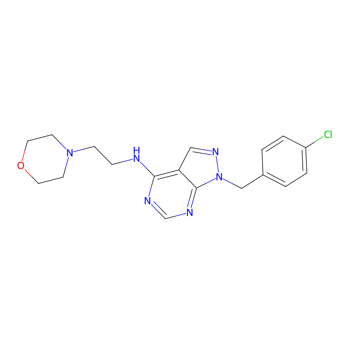 1-(4-chlorobenzyl)-N-[2-(morpholin-4-yl)ethyl]-1H-pyrazolo[3,4-d]pyrimidin-4-amine molecular structure, CAS 612523-79-2