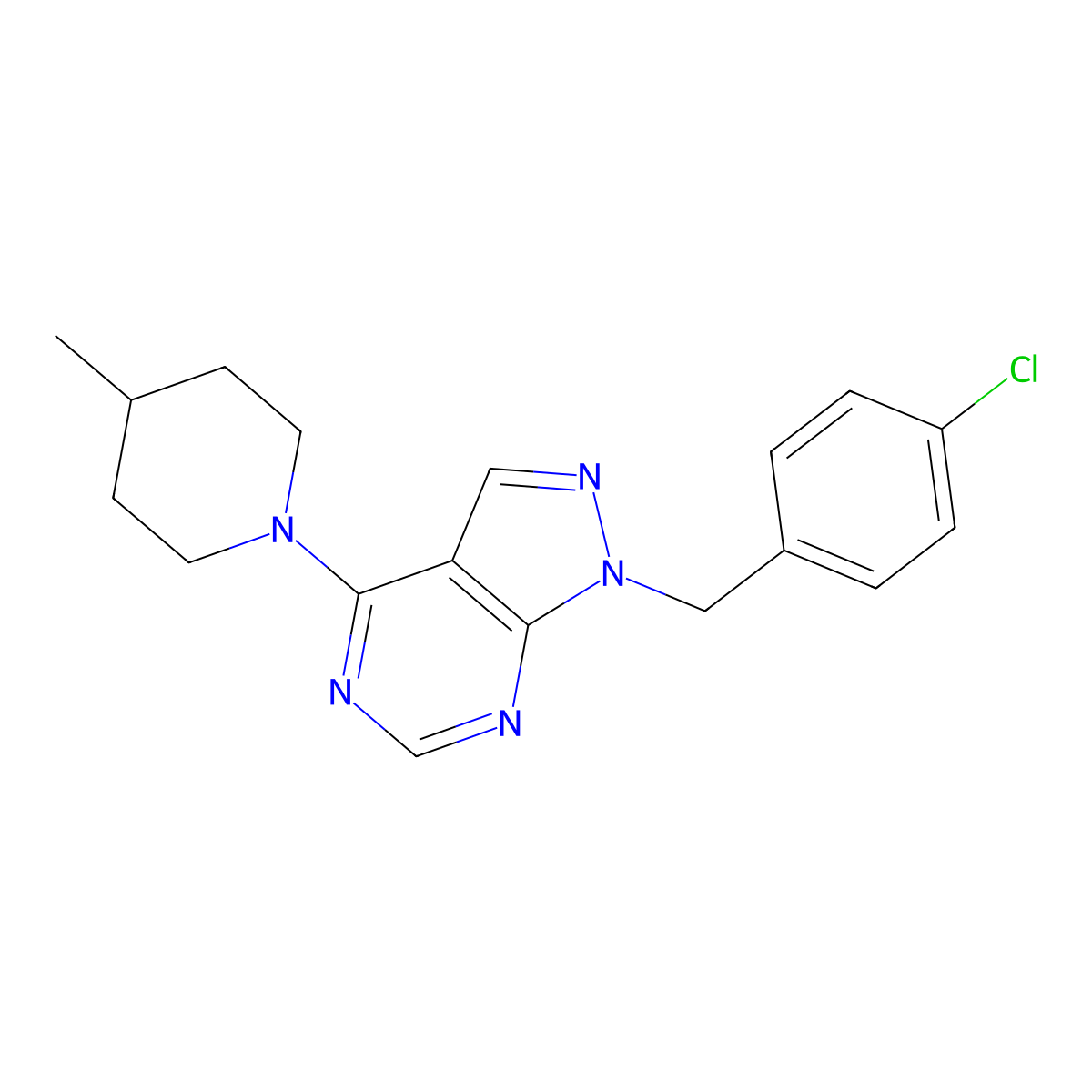 1-(4-chlorobenzyl)-4-(4-methylpiperidin-1-yl)-1H-pyrazolo[3,4-d]pyrimidine molecular structure, CAS 612523-82-7