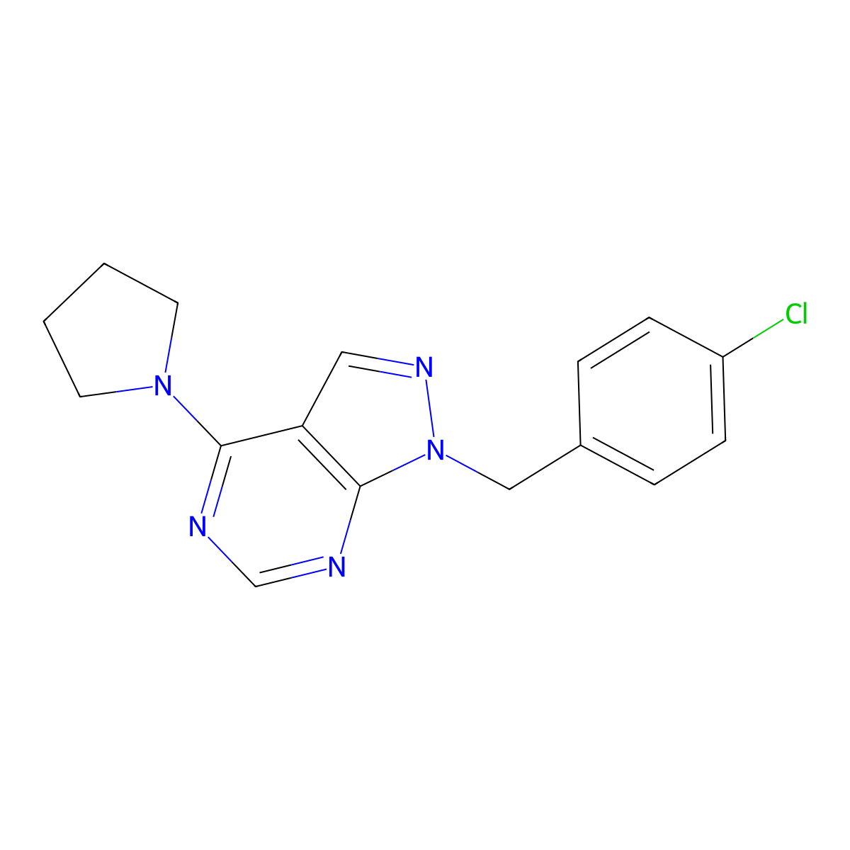 1-(4-chlorobenzyl)-4-(1-pyrrolidinyl)-1H-pyrazolo[3,4-d]pyrimidine molecular structure, CAS 612523-83-8