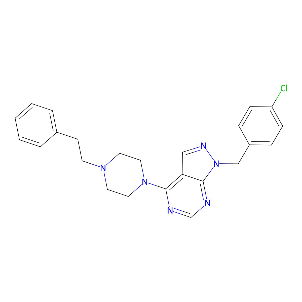 1-(4-chlorobenzyl)-4-(4-phenethylpiperazin-1-yl)-1H-pyrazolo[3,4-d]pyrimidine molecular structure, CAS 612523-89-4