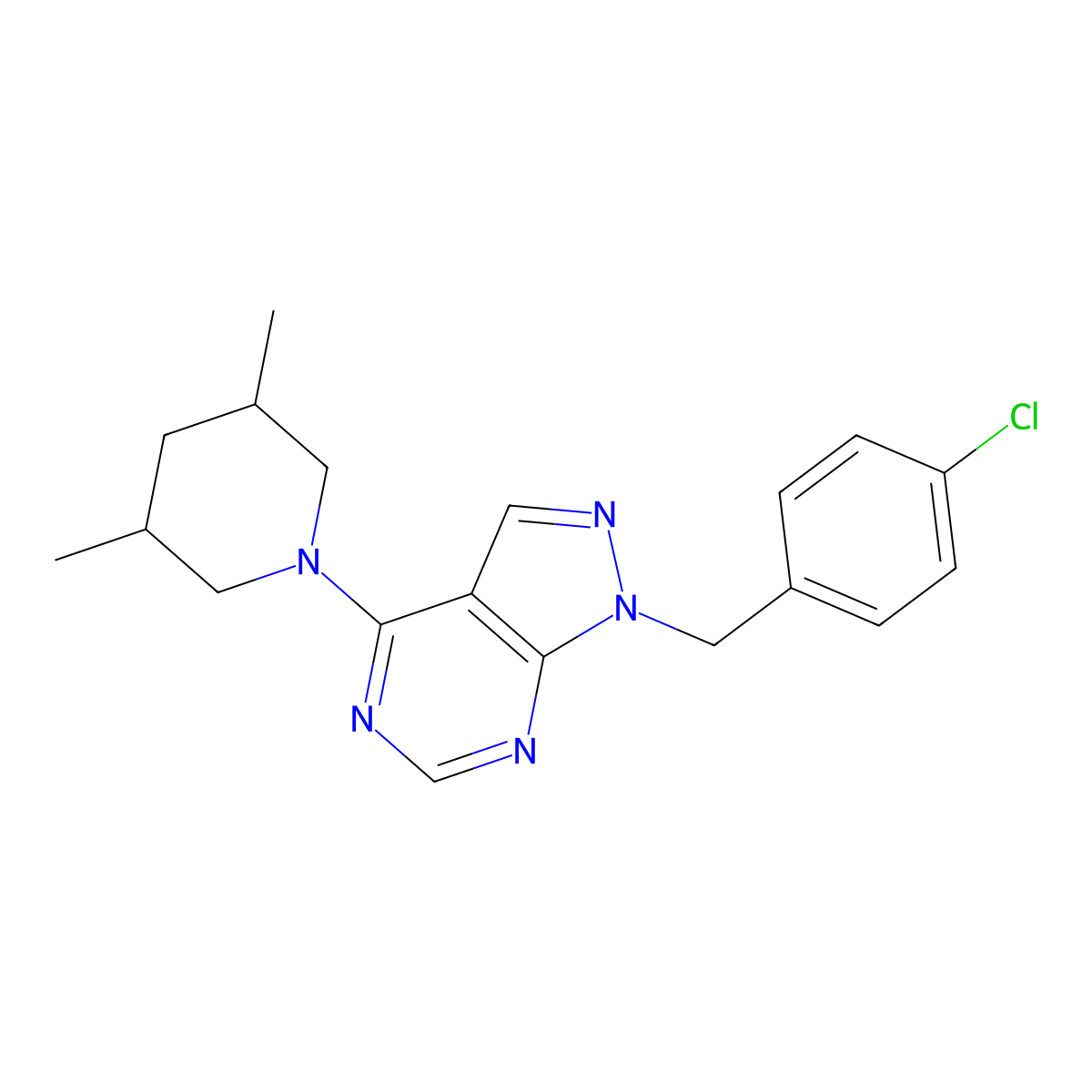 1-(4-chlorobenzyl)-4-(3,5-dimethylpiperidin-1-yl)-1H-pyrazolo[3,4-d]pyrimidine molecular structure, CAS 612523-93-0