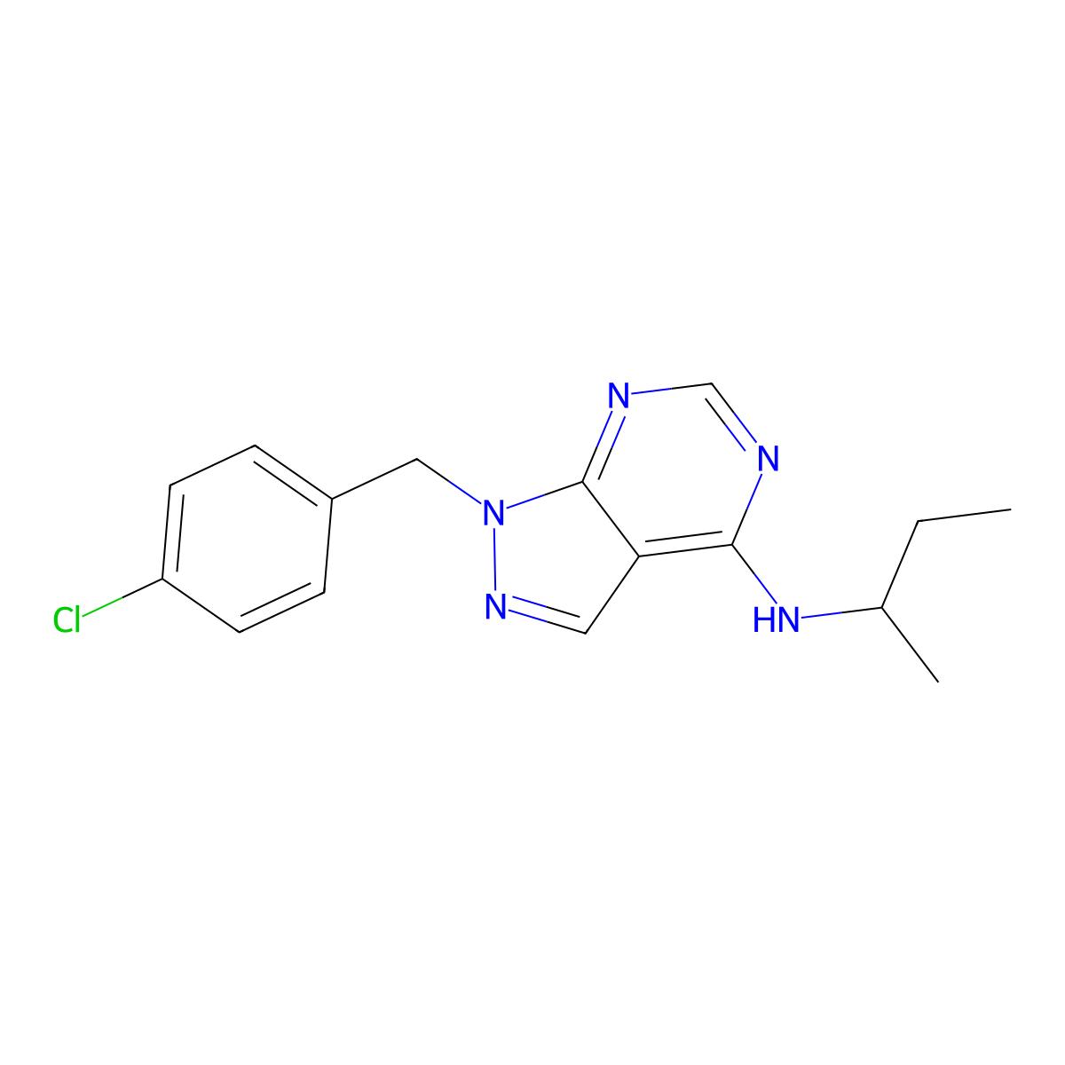 N-butan-2-yl-1-[(4-chlorophenyl)methyl]pyrazolo[3,4-d]pyrimidin-4-amine molecular structure, CAS 612523-96-3