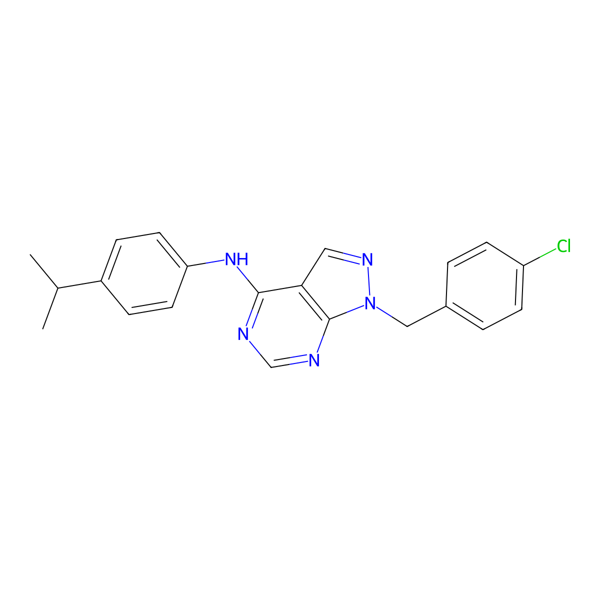1-(4-chlorobenzyl)-N-[4-(propan-2-yl)phenyl]-1H-pyrazolo[3,4-d]pyrimidin-4-amine molecular structure, CAS 612523-97-4