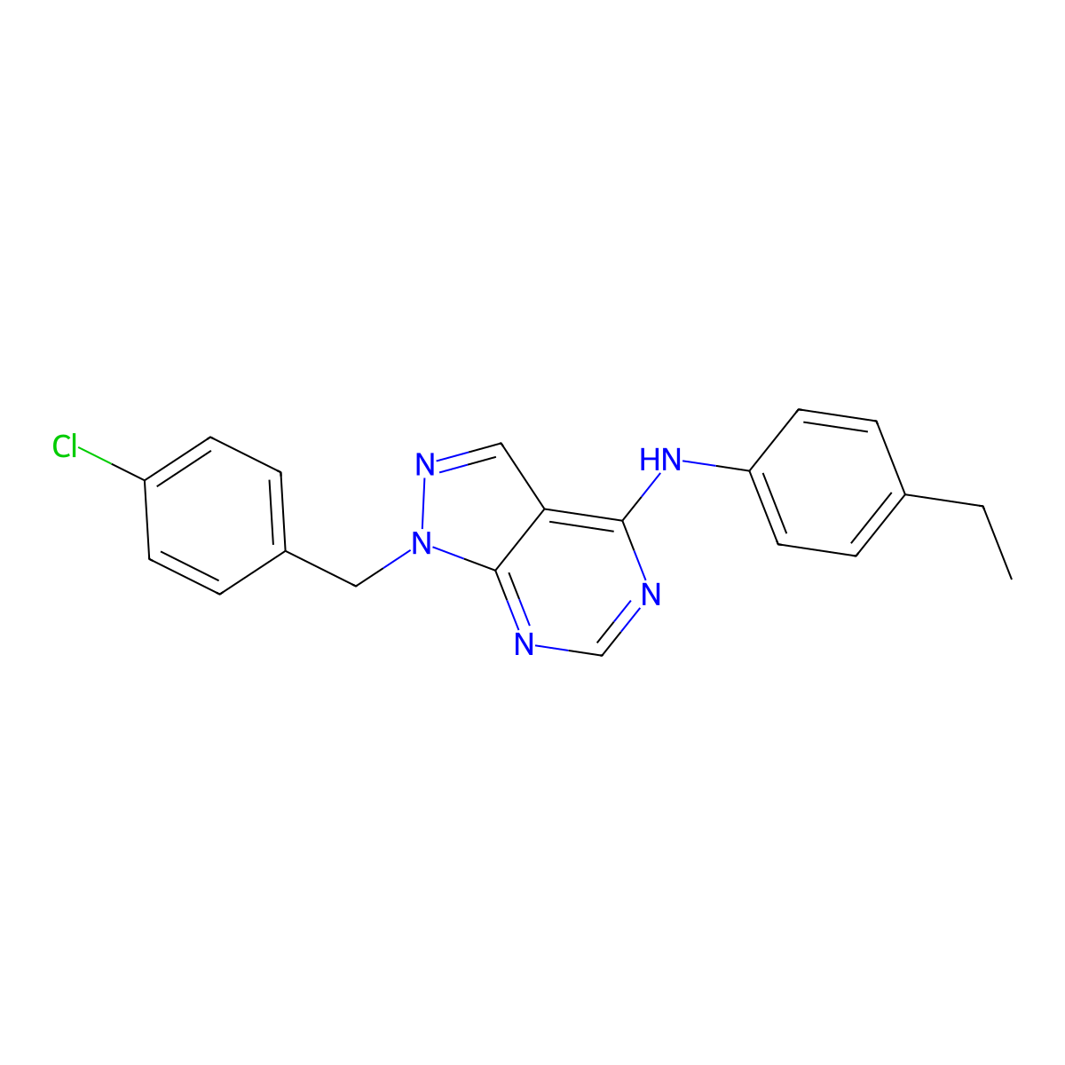 1-(4-chlorobenzyl)-N-(4-ethylphenyl)-1H-pyrazolo[3,4-d]pyrimidin-4-amine molecular structure, CAS 612523-99-6