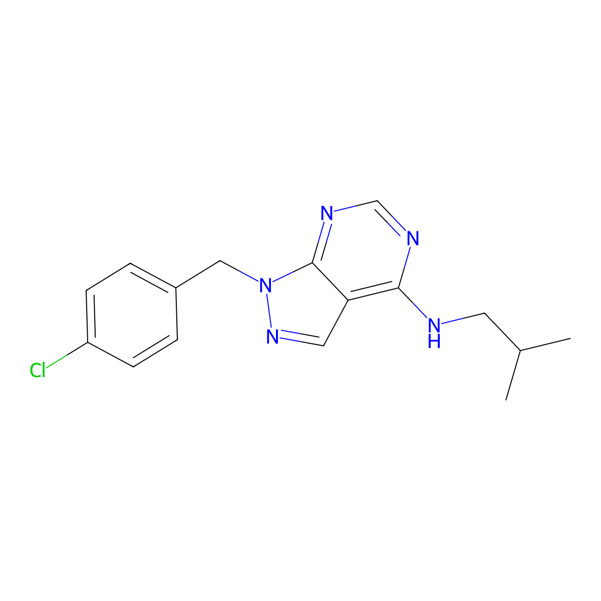1-[(4-chlorophenyl)methyl]-N-(2-methylpropyl)pyrazolo[3,4-d]pyrimidin-4-amine molecular structure, CAS 612524-00-2