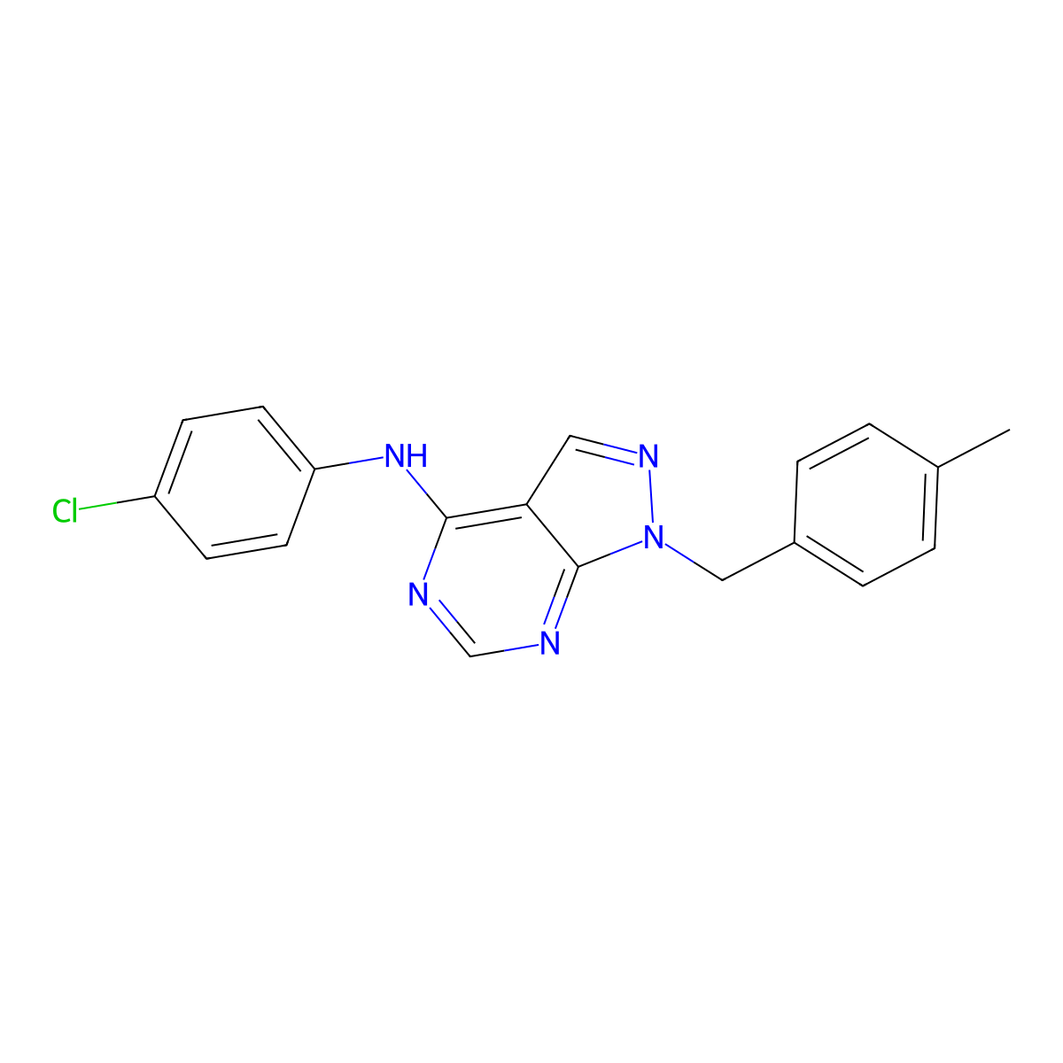 N-(4-chlorophenyl)-1-(4-methylbenzyl)-1H-pyrazolo[3,4-d]pyrimidin-4-amine molecular structure, CAS 612524-04-6
