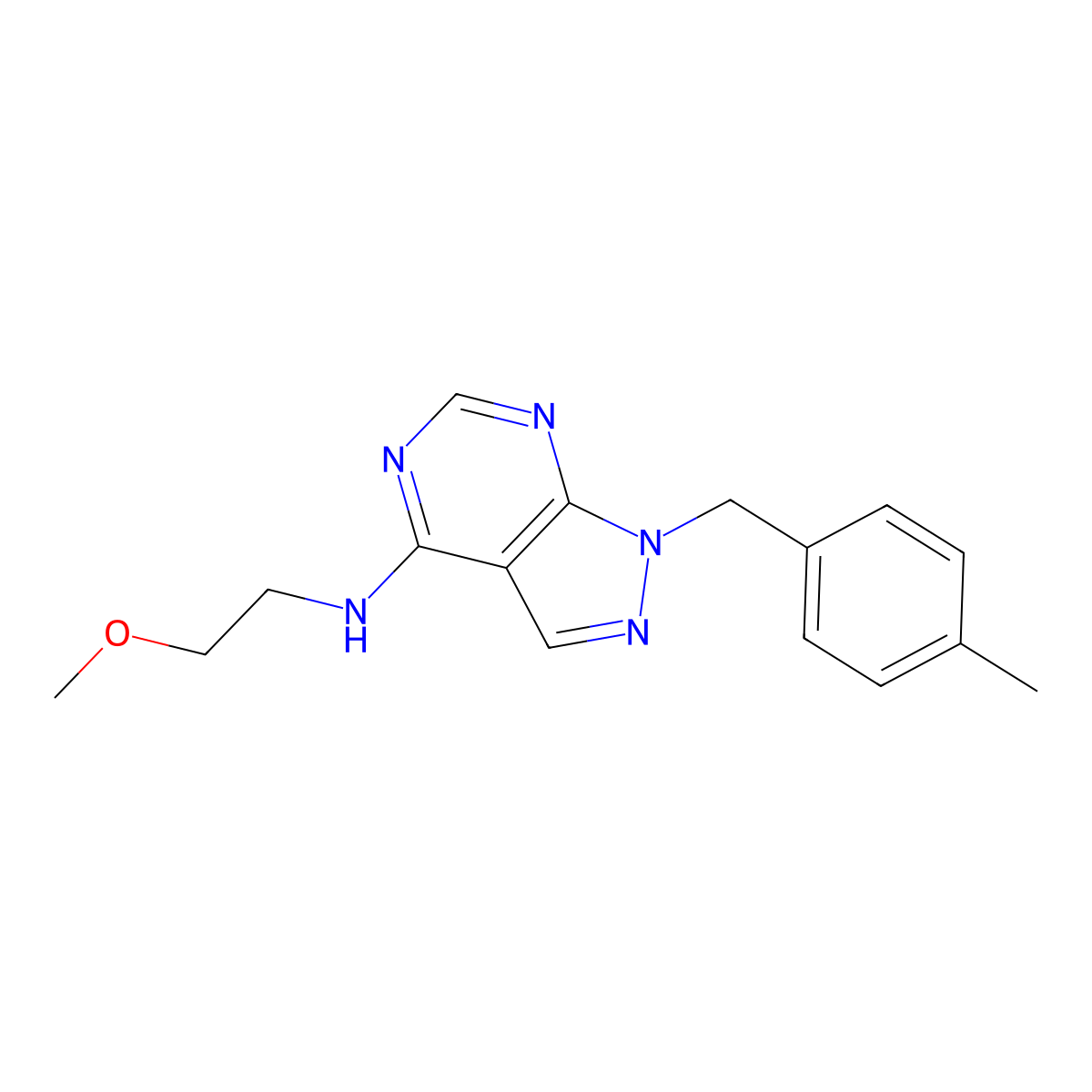 N-(2-methoxyethyl)-1-(4-methylbenzyl)-1H-pyrazolo[3,4-d]pyrimidin-4-amine molecular structure, CAS 612524-06-8