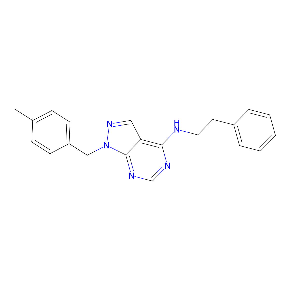 1-(4-methylbenzyl)-N-(2-phenylethyl)-1H-pyrazolo[3,4-d]pyrimidin-4-amine molecular structure, CAS 612524-07-9