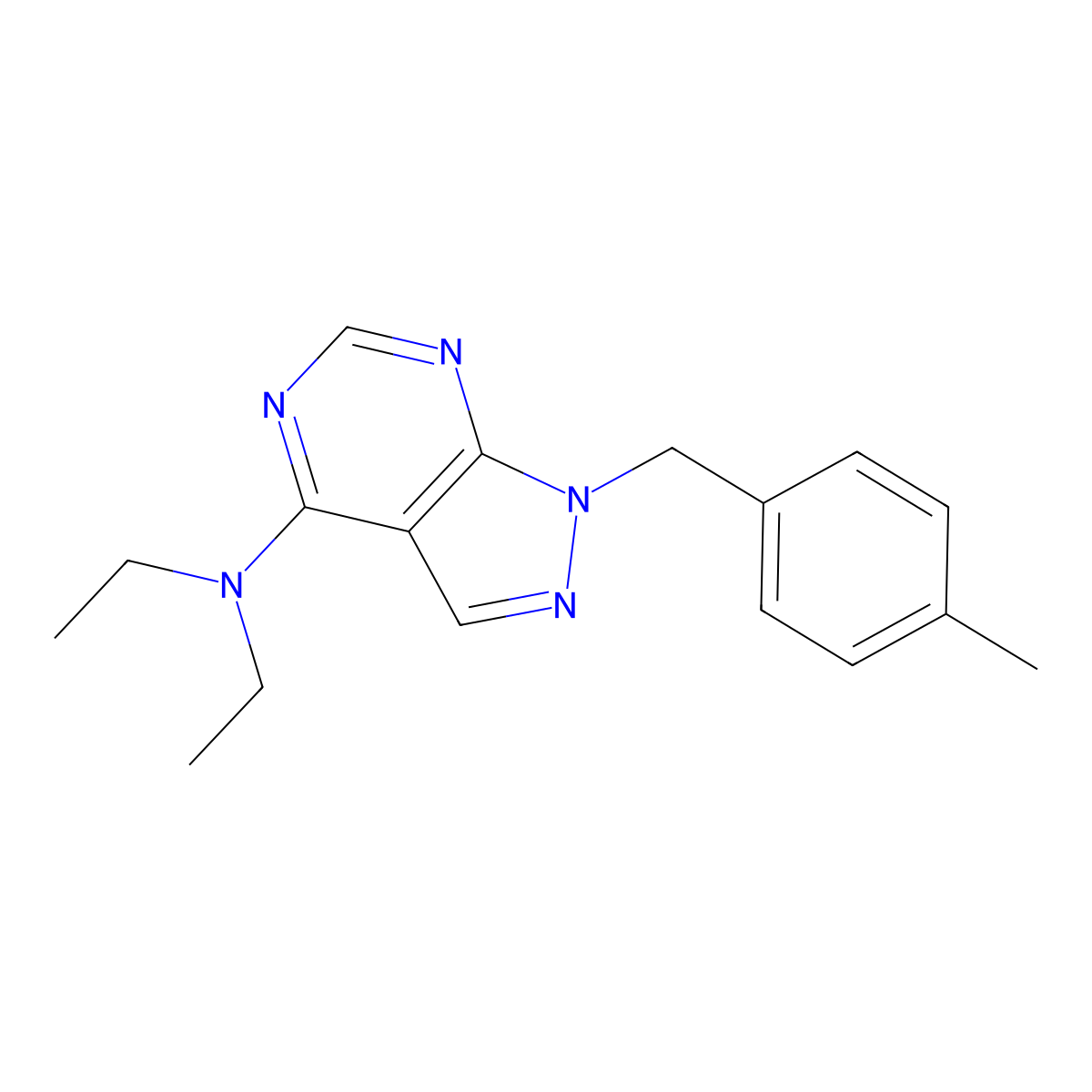 N,N-diethyl-1-[(4-methylphenyl)methyl]pyrazolo[3,4-d]pyrimidin-4-amine molecular structure, CAS 612524-09-1