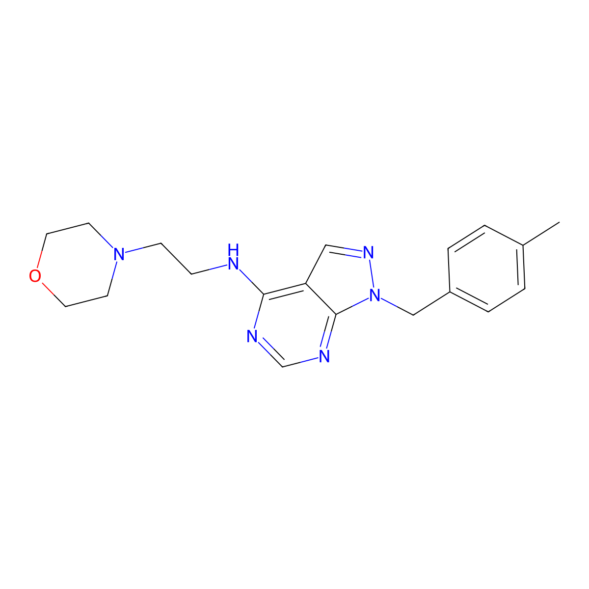 1-(4-methylbenzyl)-N-(2-morpholinoethyl)-1H-pyrazolo[3,4-d]pyrimidin-4-amine molecular structure, CAS 612524-11-5