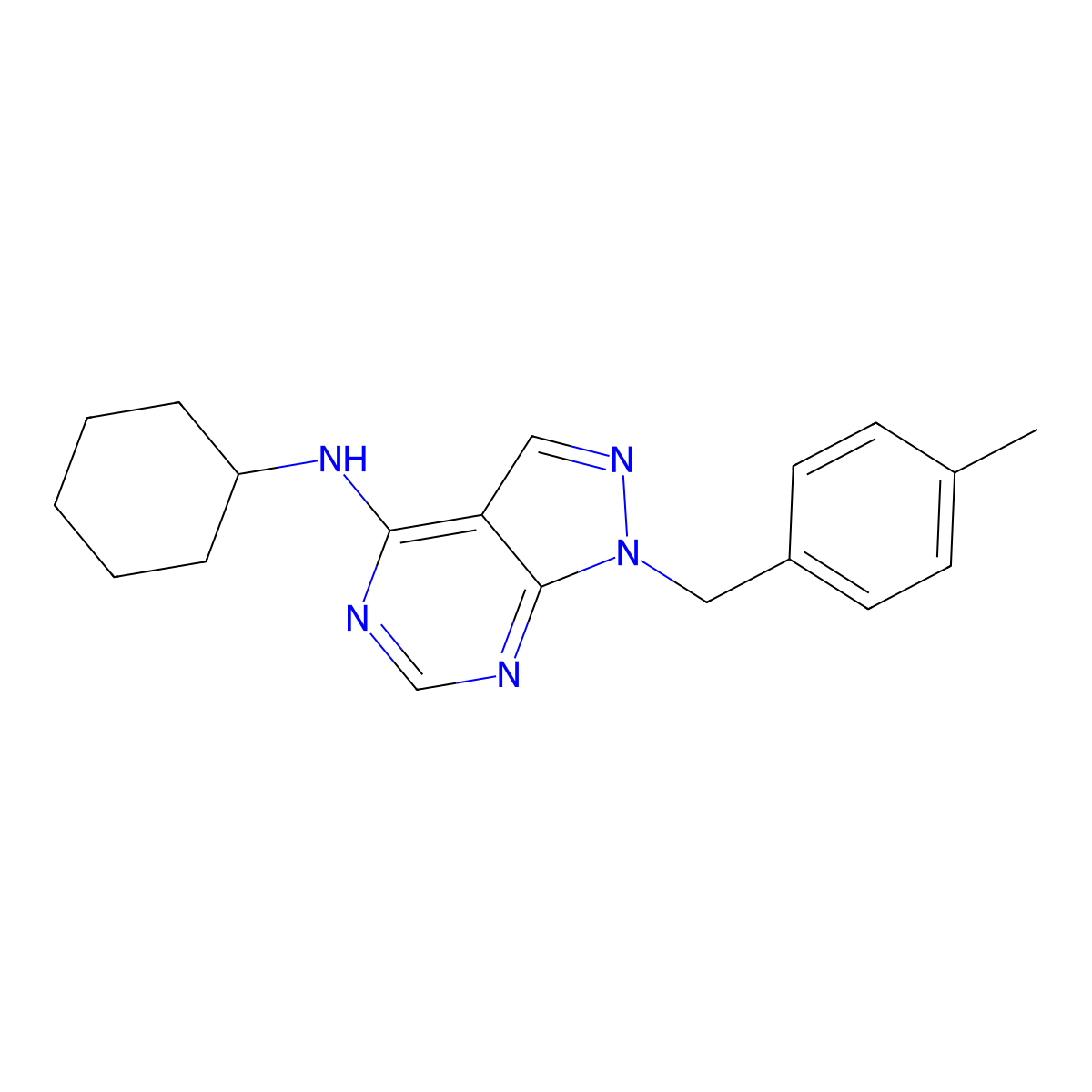 N-cyclohexyl-1-(4-methylbenzyl)-1H-pyrazolo[3,4-d]pyrimidin-4-amine molecular structure, CAS 612524-13-7