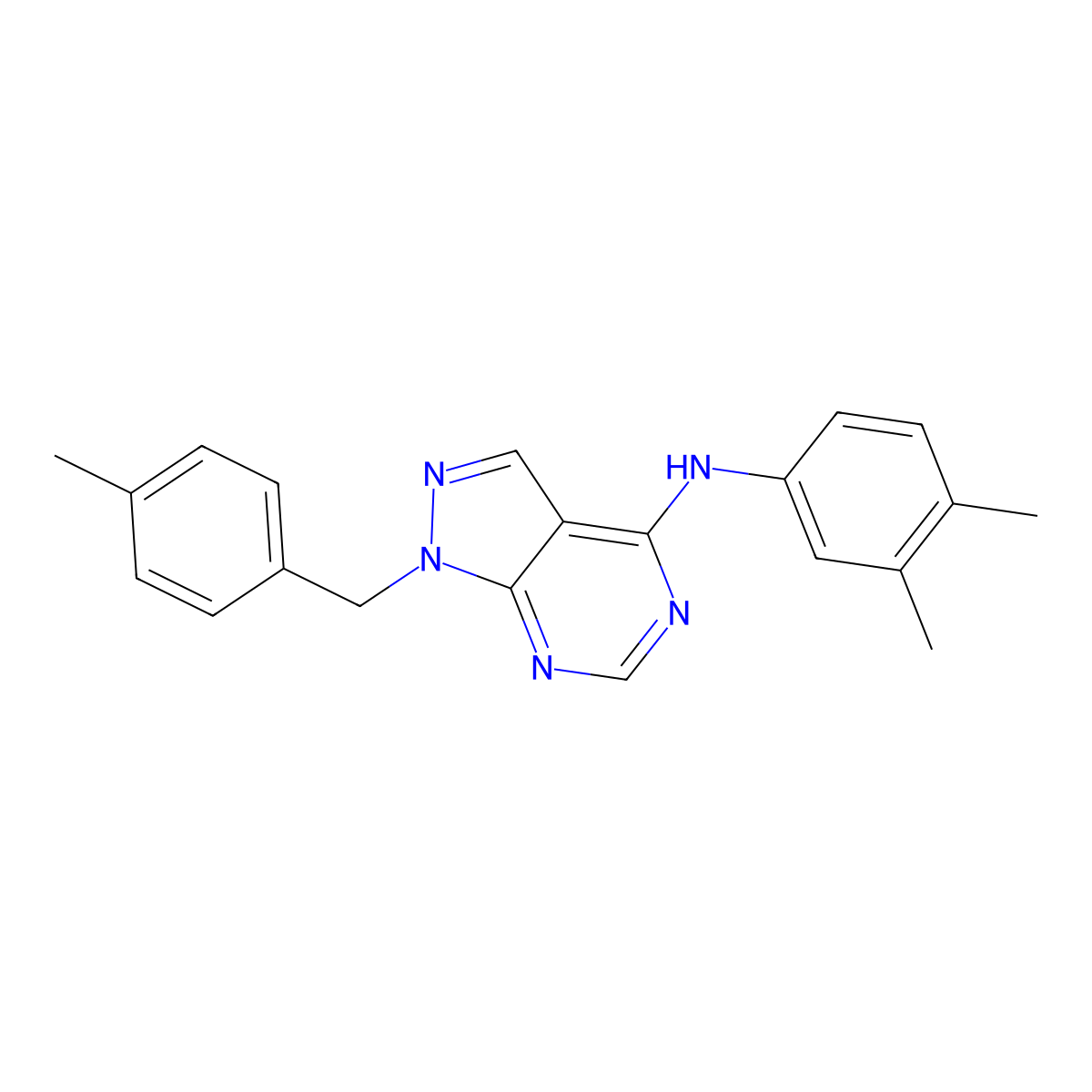 N-(3,4-dimethylphenyl)-1-(4-methylbenzyl)-1H-pyrazolo[3,4-d]pyrimidin-4-amine molecular structure, CAS 612524-15-9