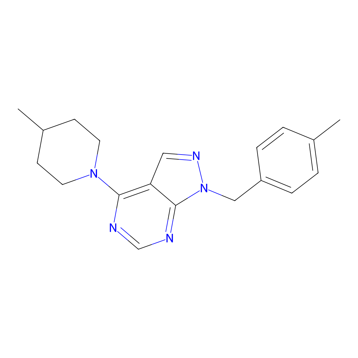 1-(4-methylbenzyl)-4-(4-methylpiperidin-1-yl)-1H-pyrazolo[3,4-d]pyrimidine molecular structure, CAS 612524-16-0