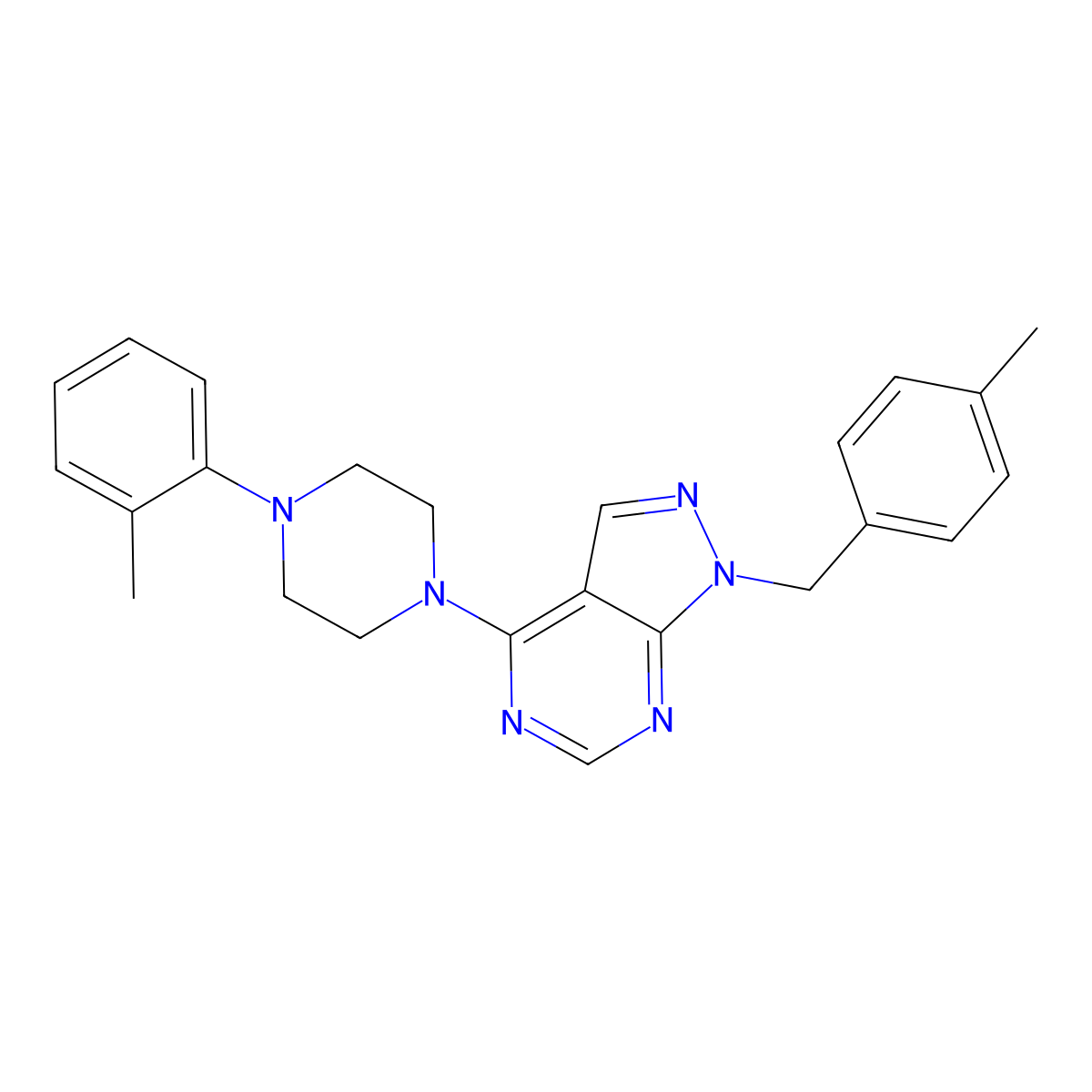 1-[(4-Methylphenyl)methyl]-4-[4-(2-methylphenyl)-1-piperazinyl]pyrazolo[3,4-d]pyrimidine molecular structure, CAS 612524-19-3