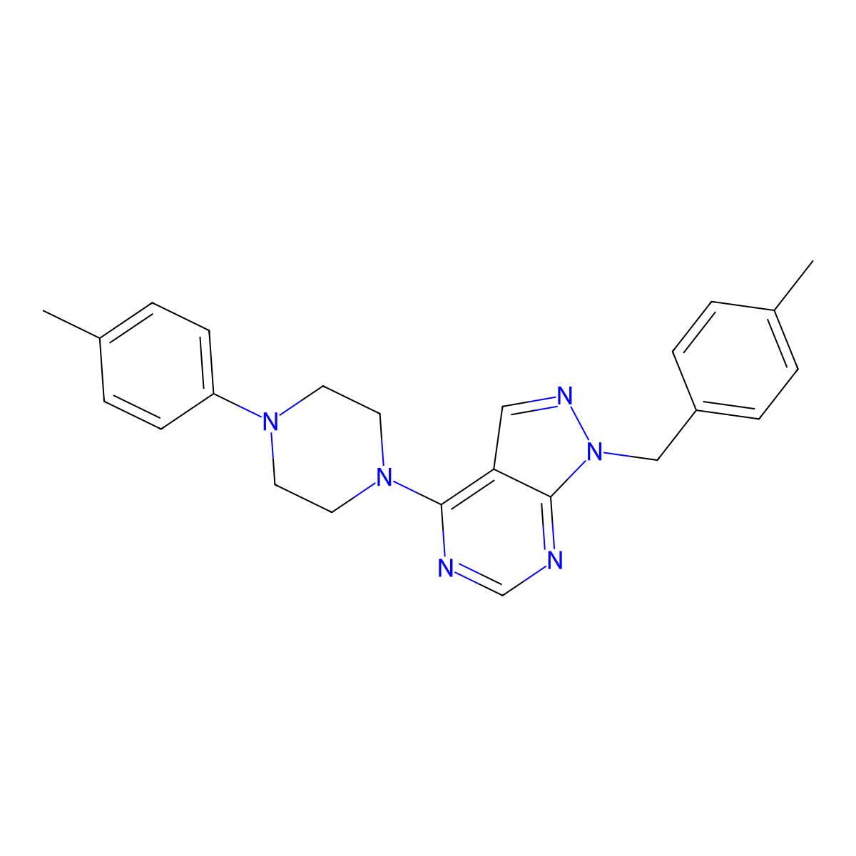 1-[(4-Methylphenyl)methyl]-4-[4-(4-methylphenyl)-1-piperazinyl]pyrazolo[3,4-d]pyrimidine molecular structure, CAS 612524-20-6