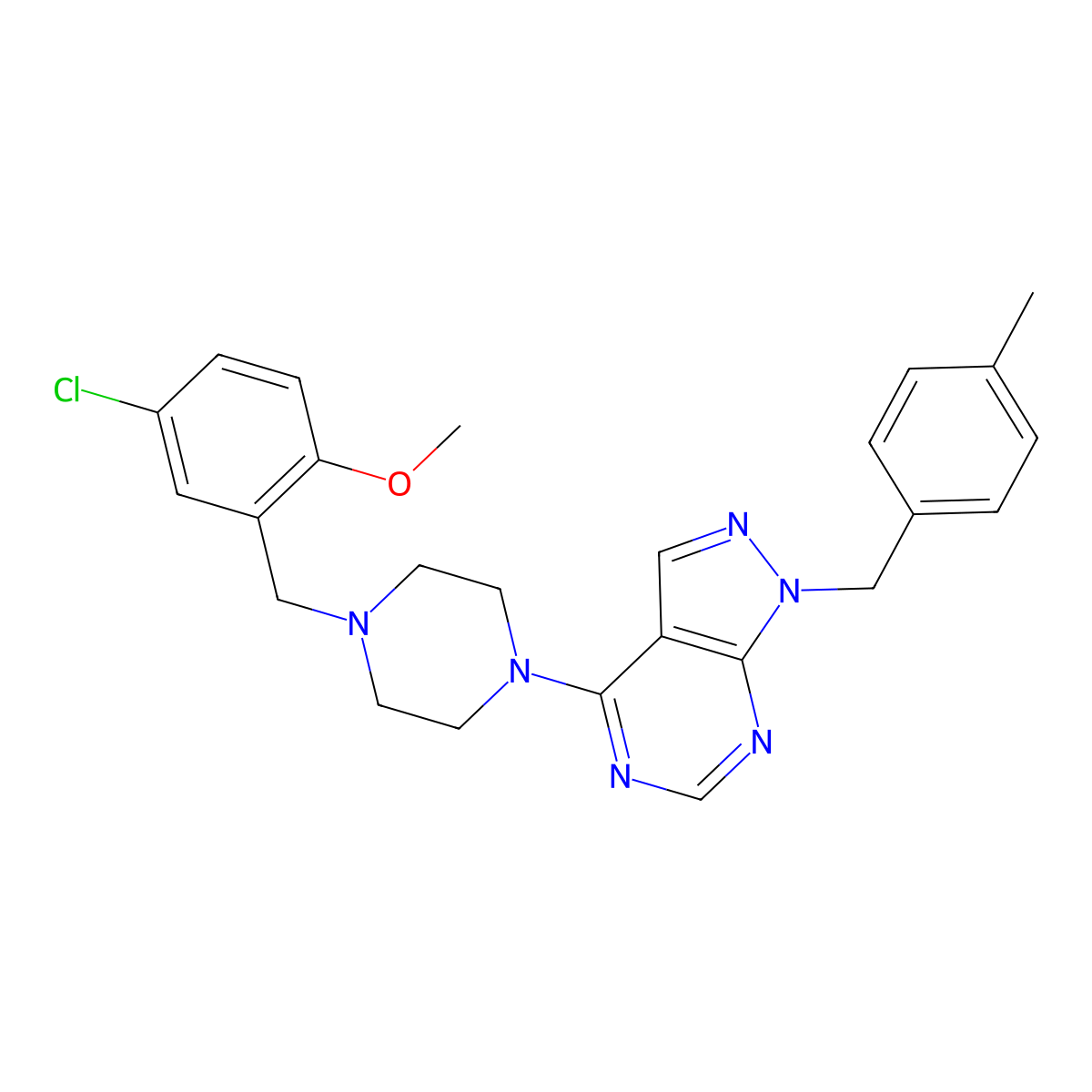4-[4-(5-chloro-2-methoxybenzyl)piperazin-1-yl]-1-(4-methylbenzyl)-1H-pyrazolo[3,4-d]pyrimidine molecular structure, CAS 612524-28-4