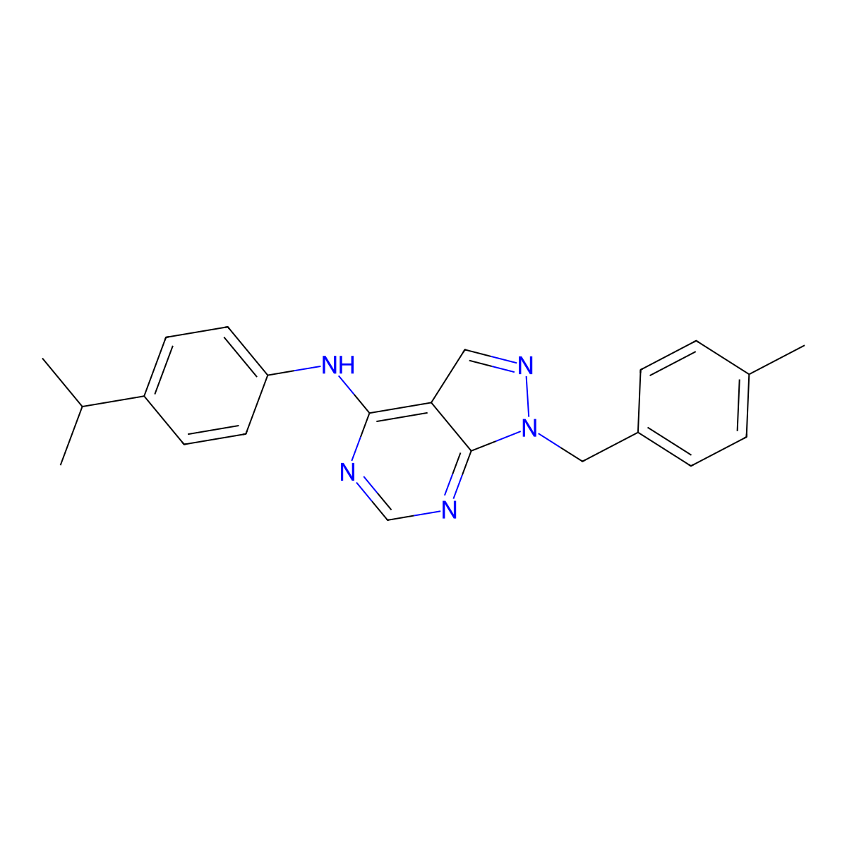 1-(4-methylbenzyl)-N-[4-(propan-2-yl)phenyl]-1H-pyrazolo[3,4-d]pyrimidin-4-amine molecular structure, CAS 612524-30-8
