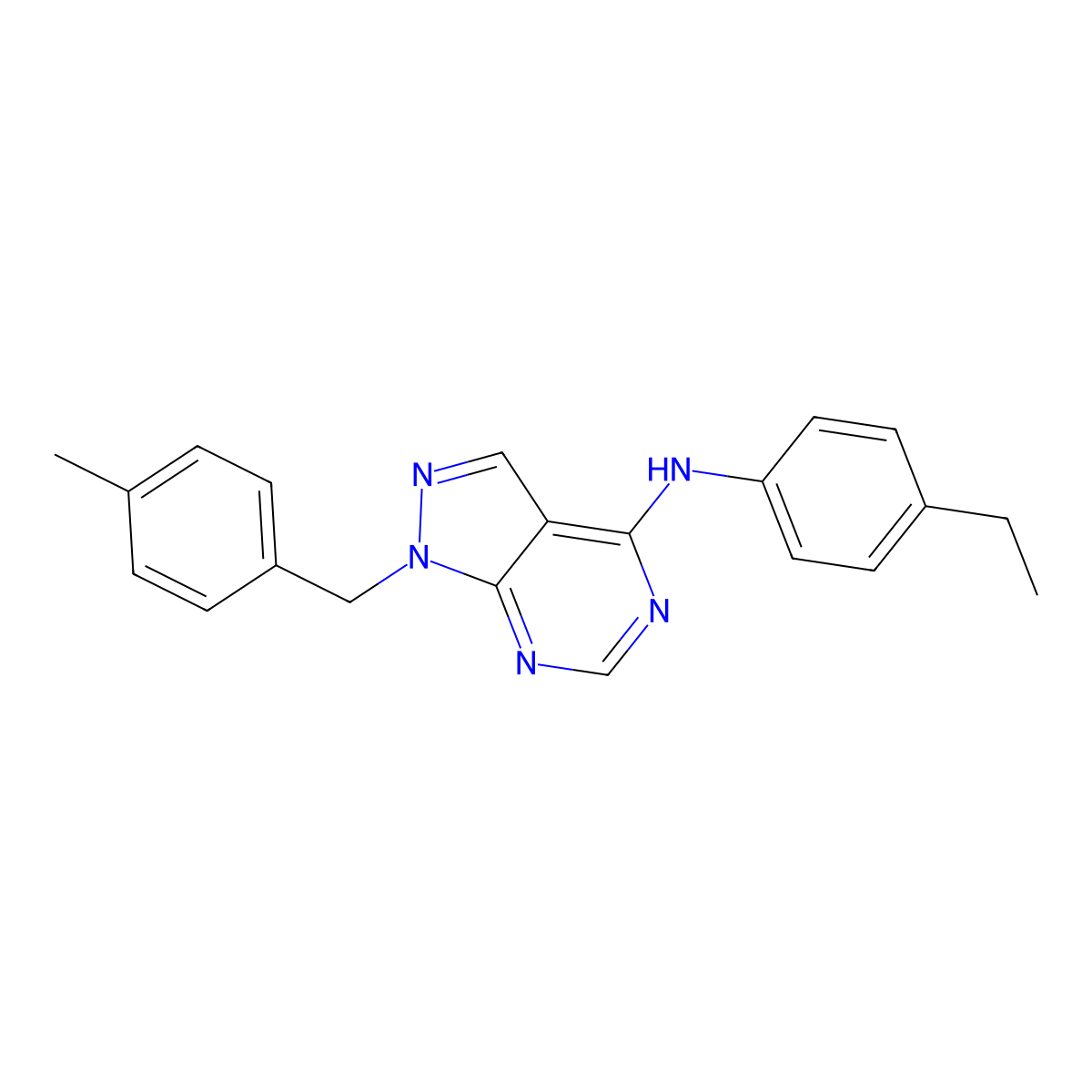 N-(4-ethylphenyl)-1-(4-methylbenzyl)-1H-pyrazolo[3,4-d]pyrimidin-4-amine molecular structure, CAS 612524-31-9
