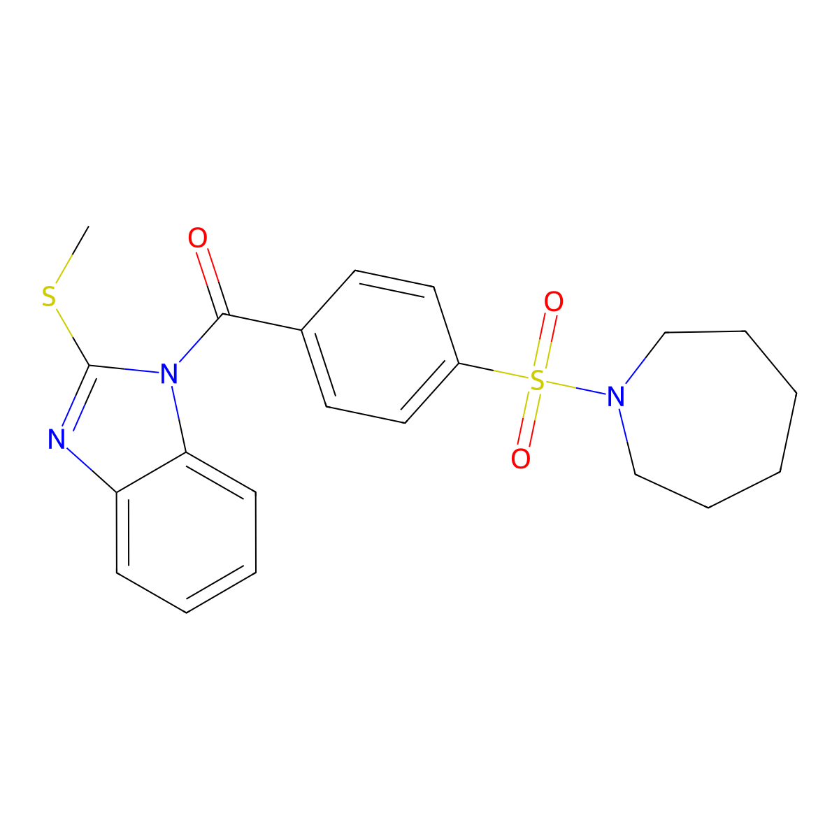 (4-(azepan-1-ylsulfonyl)phenyl)(2-(methylthio)-1H-benzo[d]imidazol-1-yl)methanone molecular structure, CAS 612525-05-0