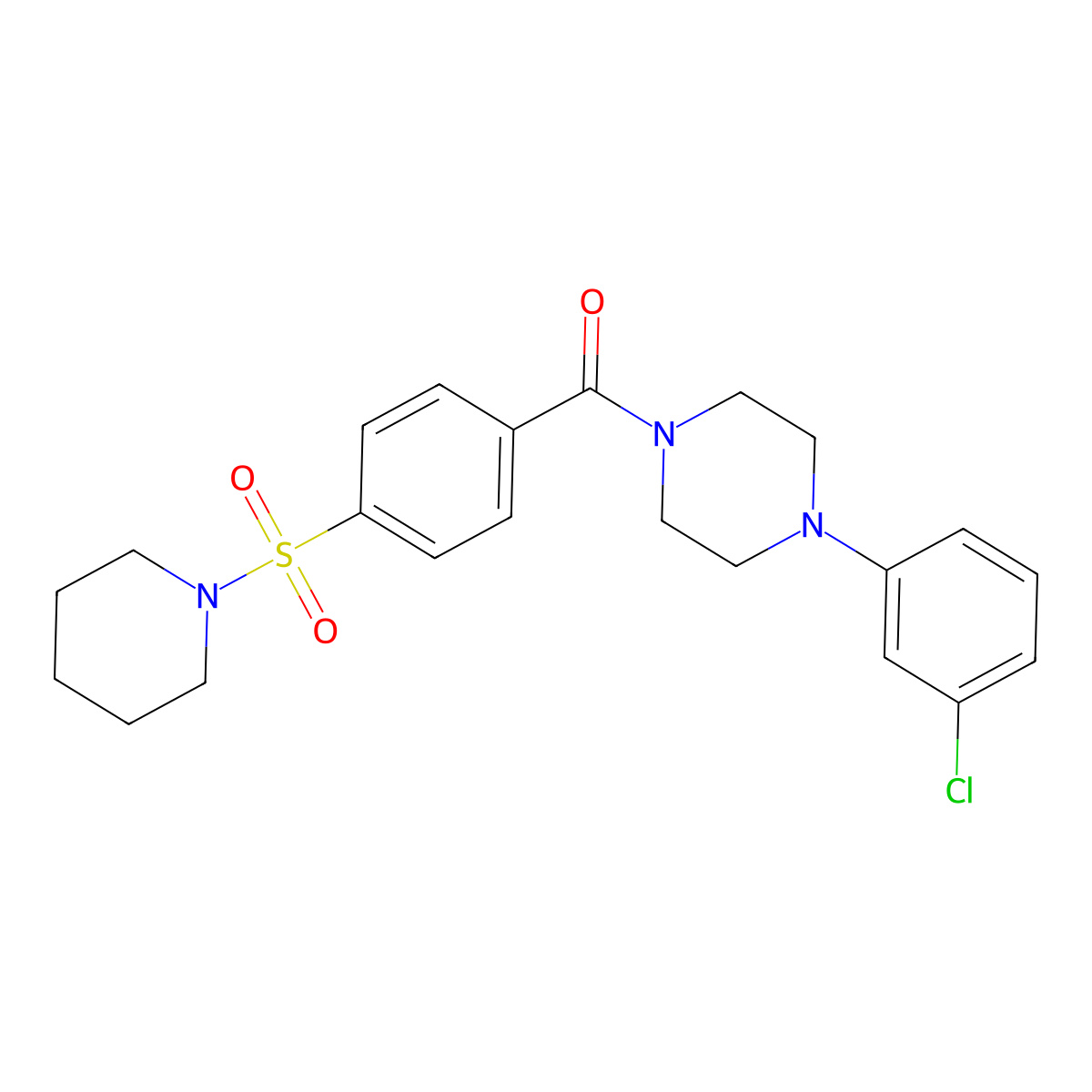 4-(3-Chlorophenyl)piperazinyl 4-(piperidylsulfonyl)phenyl ketone molecular structure, CAS 612525-07-2