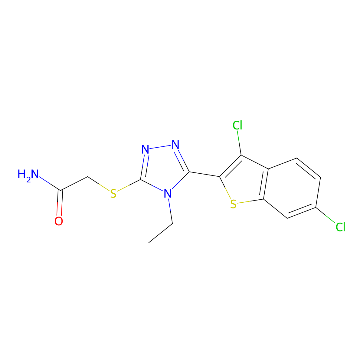 2-{[5-(3,6-dichloro-1-benzothiophen-2-yl)-4-ethyl-4H-1,2,4-triazol-3-yl]sulfanyl}acetamide molecular structure, CAS 612525-19-6