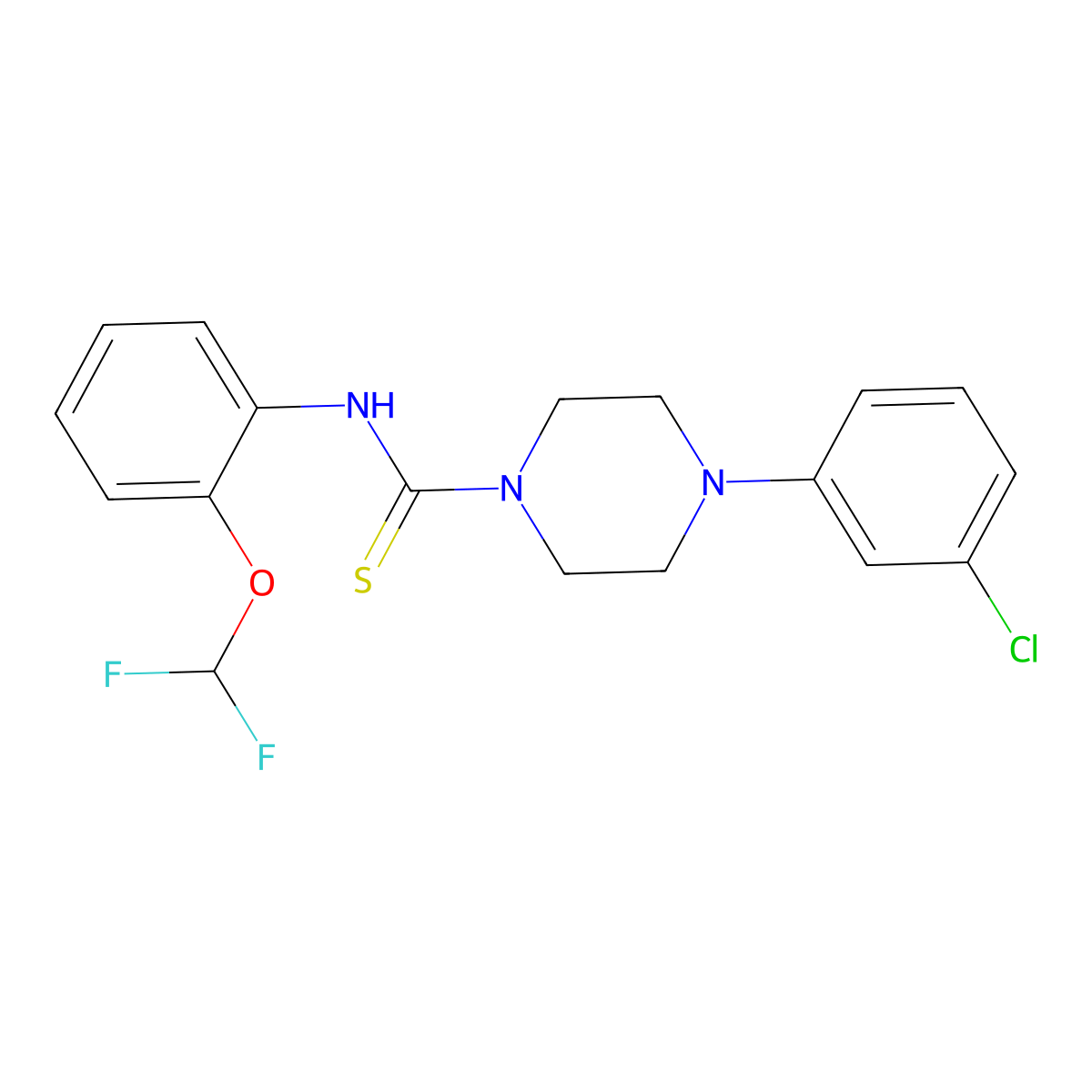 4-(3-chlorophenyl)-N-(2-(difluoromethoxy)phenyl)piperazine-1-carbothioamide molecular structure, CAS 612525-20-9