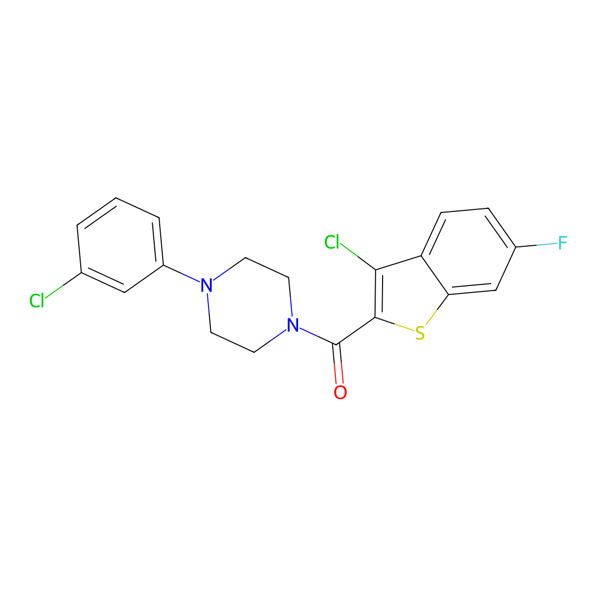 1-[(3-Chloro-6-fluoro-1-benzothien-2-yl)carbonyl]-4-(3-chlorophenyl)piperazine molecular structure, CAS 612525-41-4