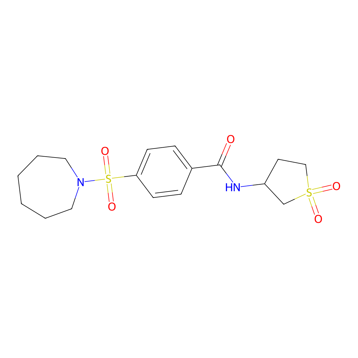 4-(azepan-1-ylsulfonyl)-N-(1,1-dioxidotetrahydrothiophen-3-yl)benzamide molecular structure, CAS 612525-45-8