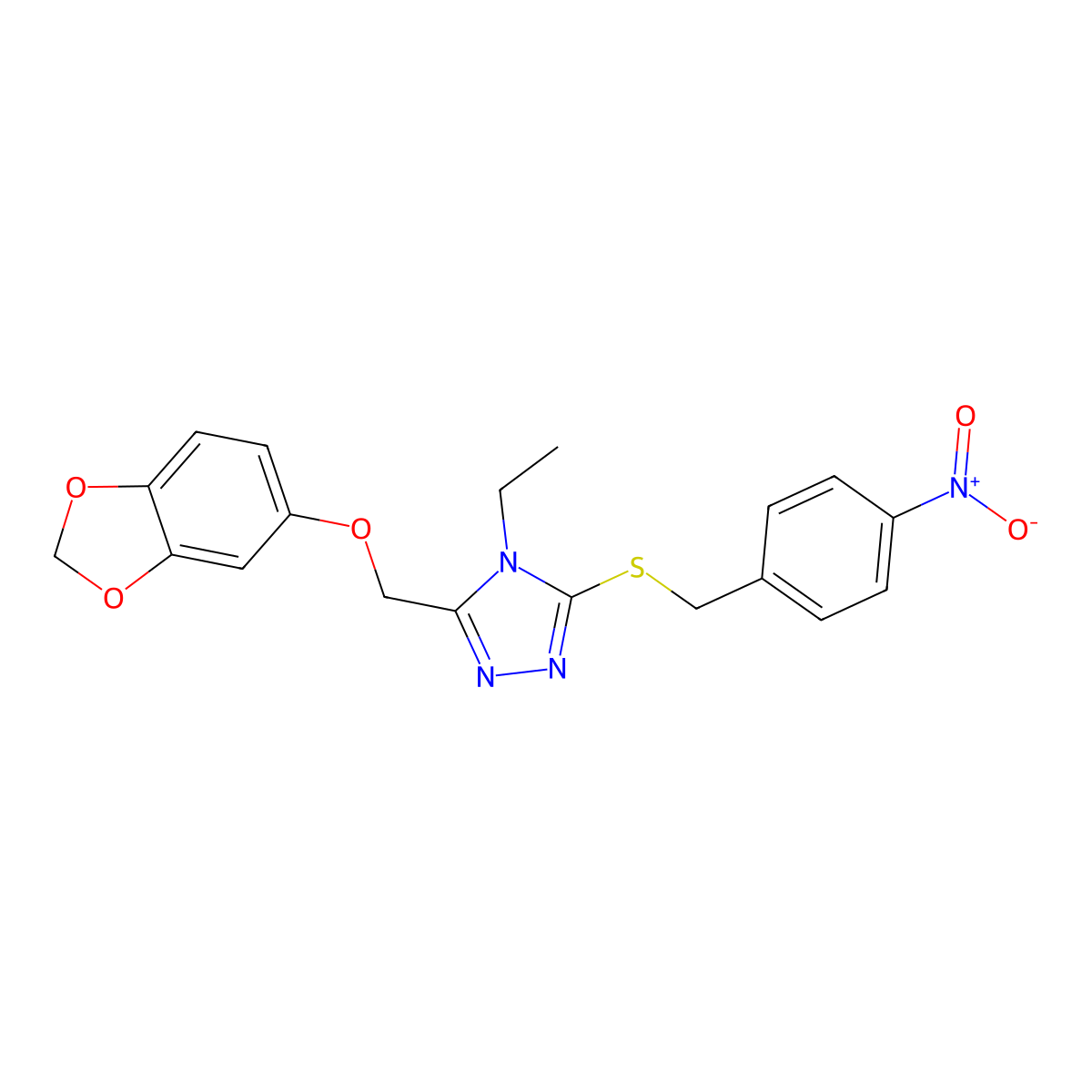 3-((benzo[d][1,3]dioxol-5-yloxy)methyl)-4-ethyl-5-((4-nitrobenzyl)thio)-4H-1,2,4-triazole molecular structure, CAS 612525-48-1