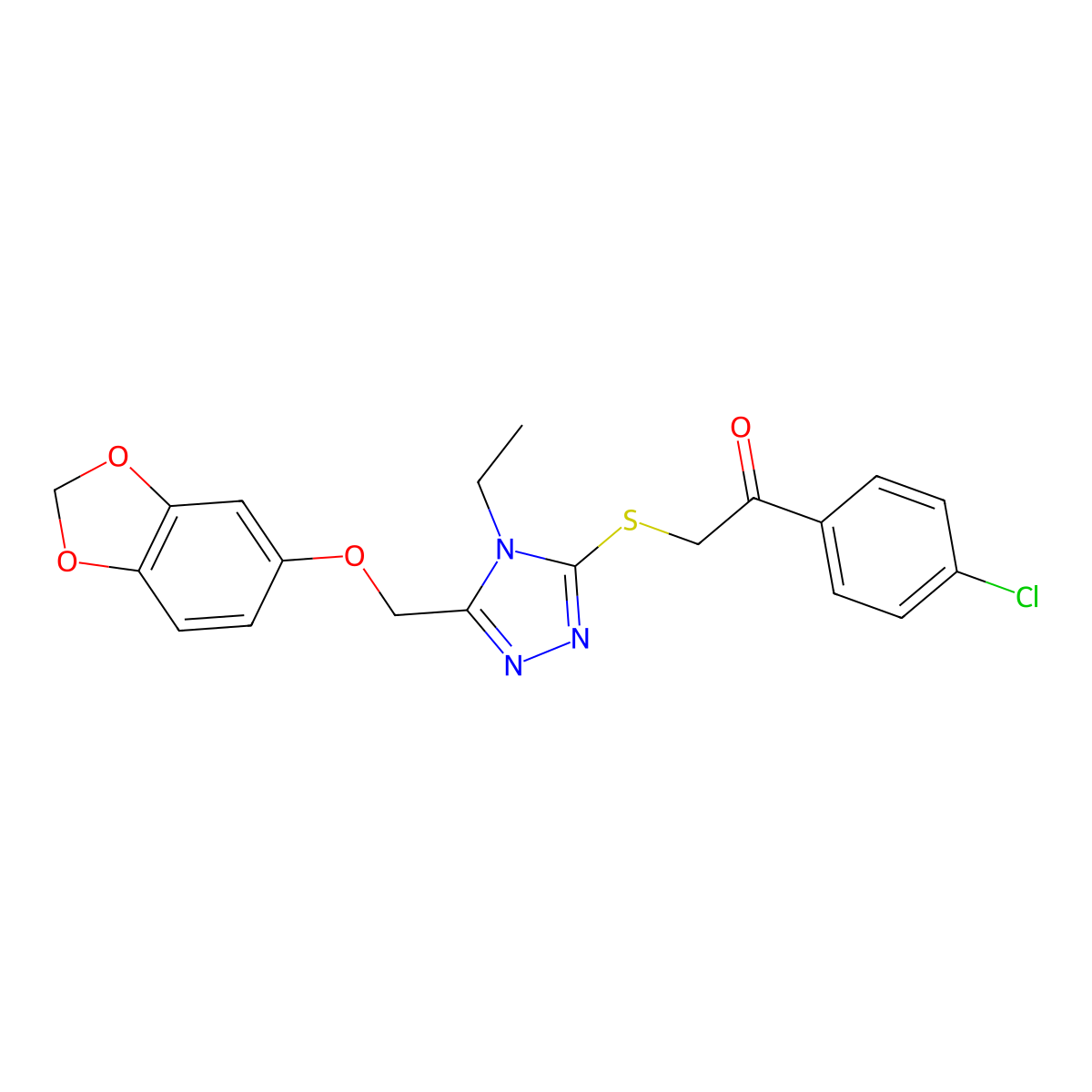 2-[[5-(1,3-Benzodioxol-5-yloxymethyl)-4-ethyl-1,2,4-triazol-3-yl]sulfanyl]-1-(4-chlorophenyl)ethanone molecular structure, CAS 612525-65-2