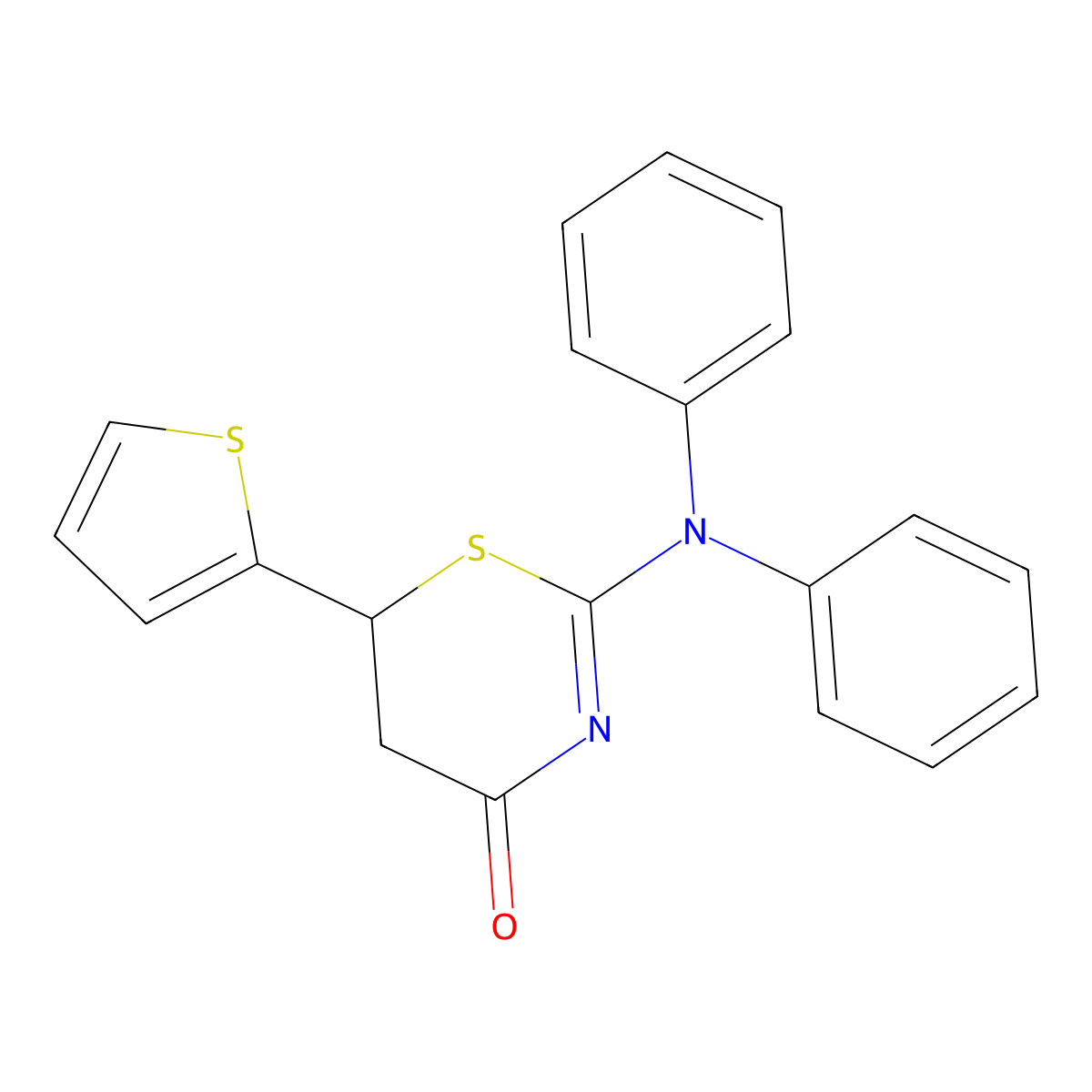 2-(diphenylamino)-6-(thiophen-2-yl)-5,6-dihydro-4H-1,3-thiazin-4-one molecular structure, CAS 612525-72-1