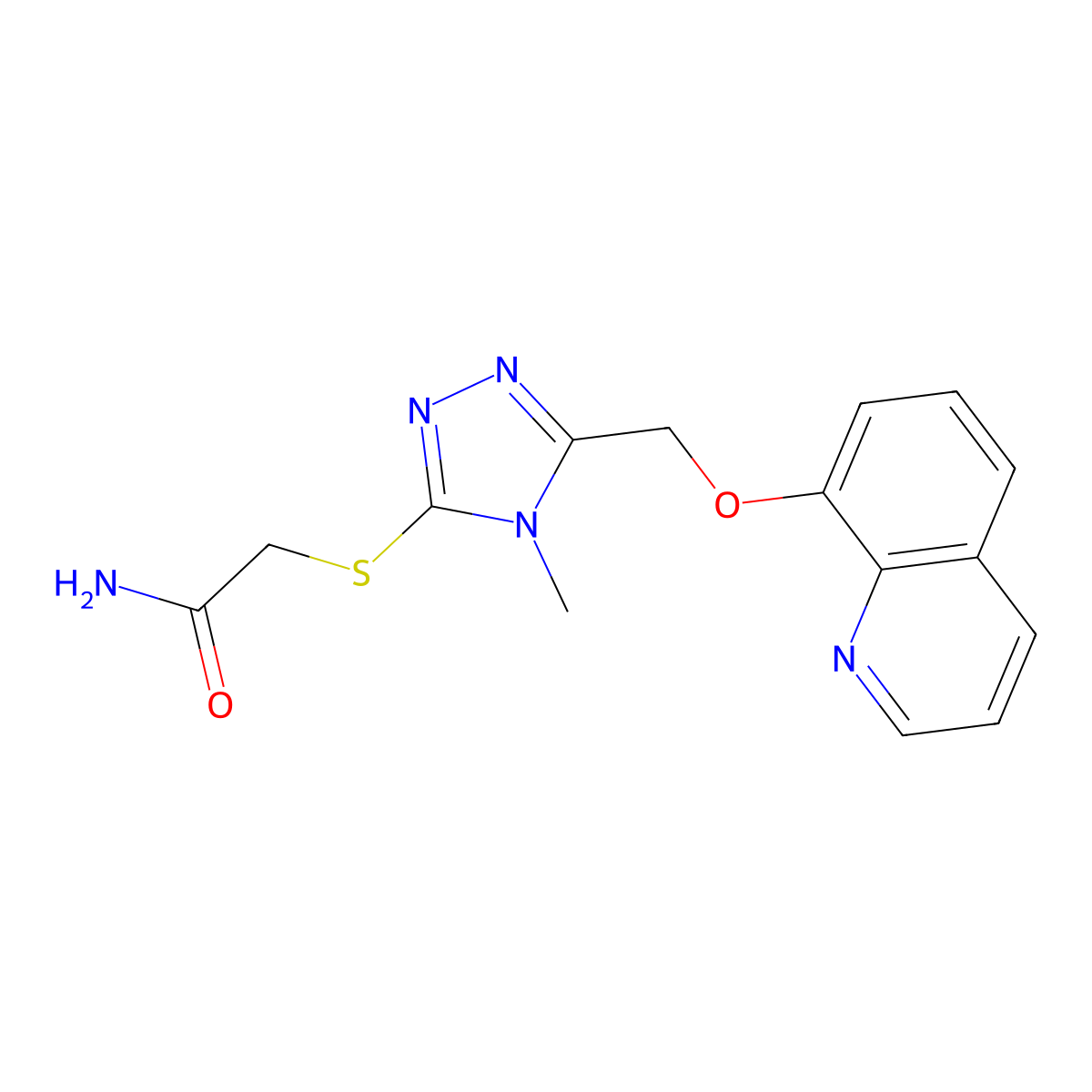 2-((4-Methyl-5-((quinolin-8-yloxy)methyl)-4H-1,2,4-triazol-3-yl)thio)acetamide molecular structure, CAS 612525-79-8