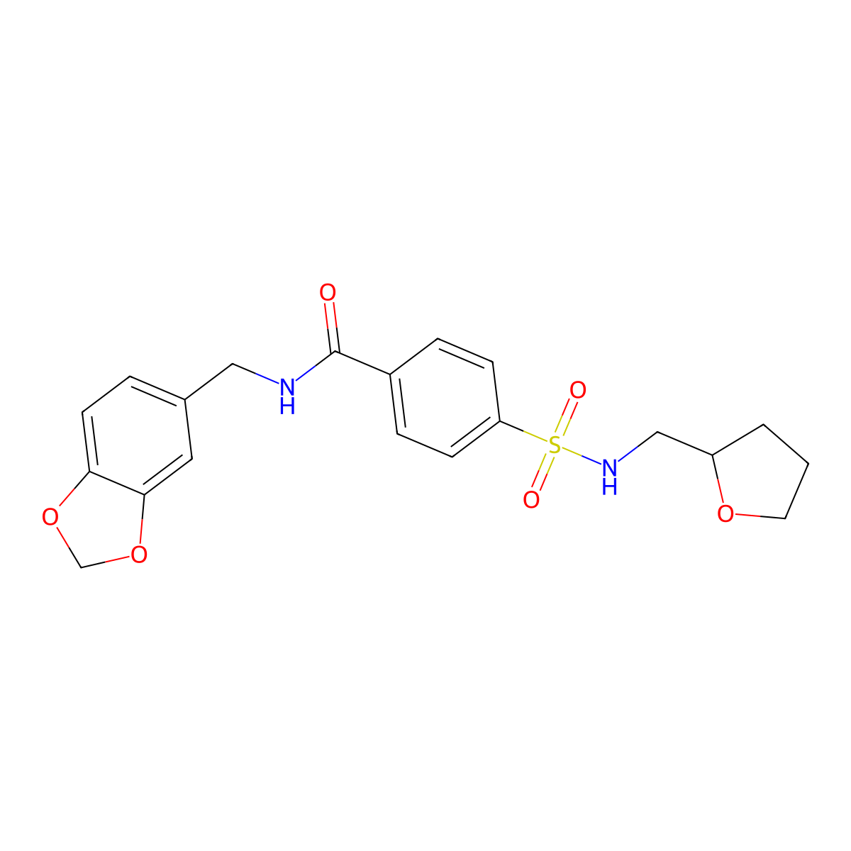 N-(1,3-benzodioxol-5-ylmethyl)-4-{[(tetrahydro-2-furanylmethyl)amino]sulfonyl}benzamide molecular structure, CAS 612525-85-6