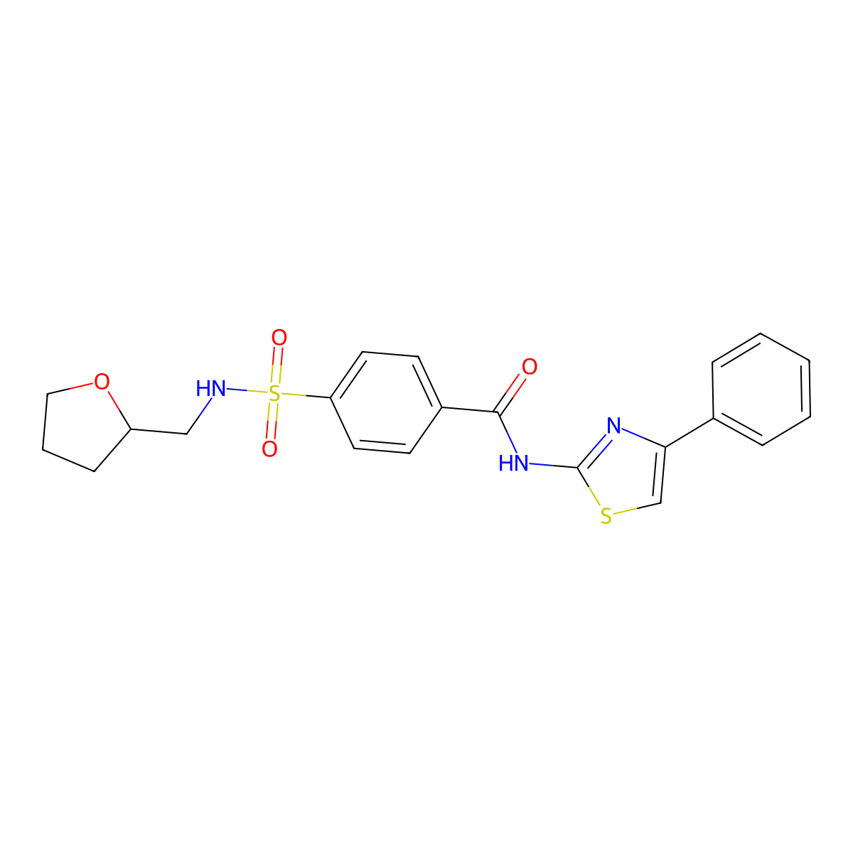 4-(oxolan-2-ylmethylsulfamoyl)-N-(4-phenyl-1,3-thiazol-2-yl)benzamide molecular structure, CAS 612525-94-7