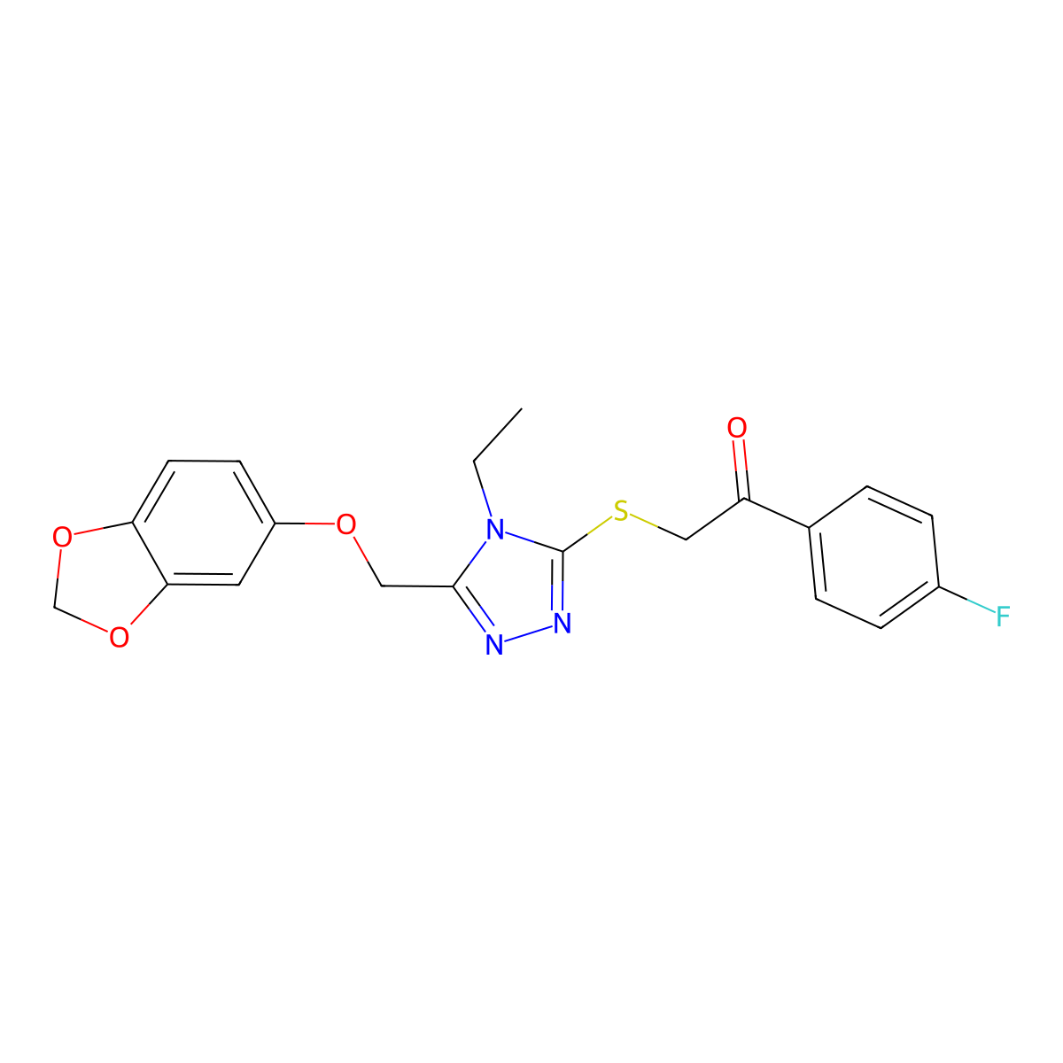 2-[[5-(1,3-Benzodioxol-5-yloxymethyl)-4-ethyl-1,2,4-triazol-3-yl]sulfanyl]-1-(4-fluorophenyl)ethanone molecular structure, CAS 612525-99-2