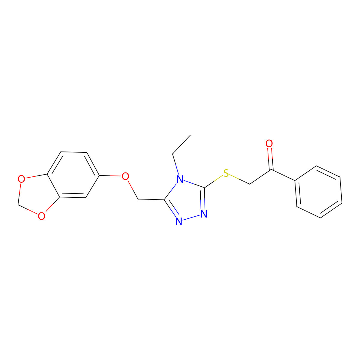 2-[[5-(1,3-Benzodioxol-5-yloxymethyl)-4-ethyl-1,2,4-triazol-3-yl]sulfanyl]-1-phenylethanone molecular structure, CAS 612526-01-9