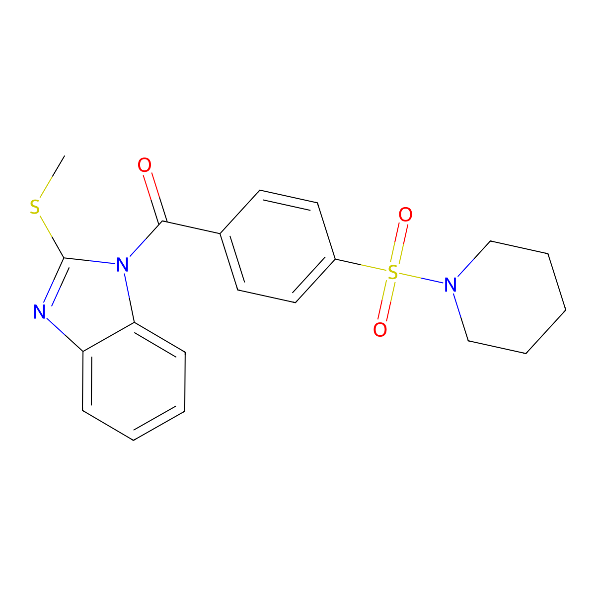 (2-(methylthio)-1H-benzo[d]imidazol-1-yl)(4-(piperidin-1-ylsulfonyl)phenyl)methanone molecular structure, CAS 612526-23-5