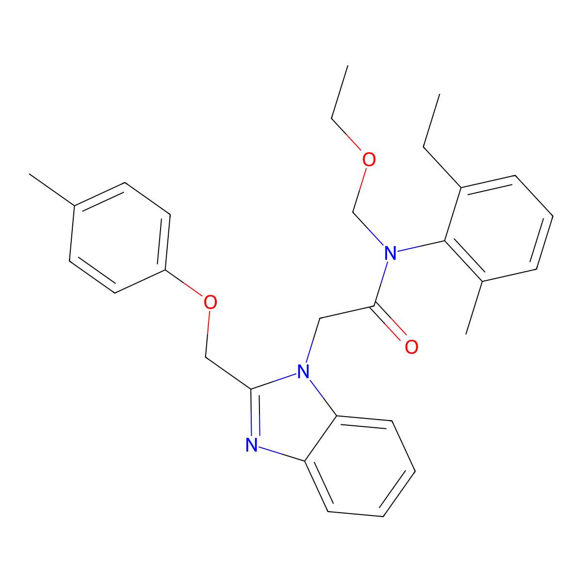 N-(ethoxymethyl)-N-(2-ethyl-6-methylphenyl)-2-[2-[(4-methylphenoxy)methyl]benzimidazol-1-yl]acetamide molecular structure, CAS 612526-41-7