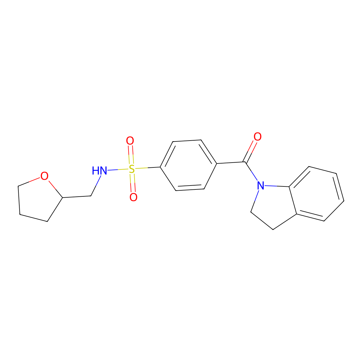 4-(2,3-dihydro-1H-indol-1-ylcarbonyl)-N-(tetrahydro-2-furanylmethyl)benzenesulfonamide molecular structure, CAS 612526-42-8