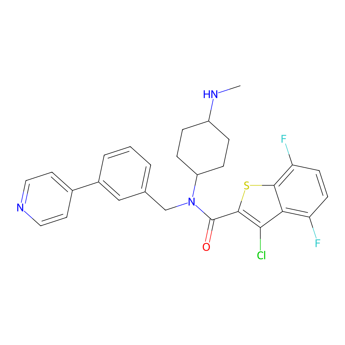 3-Chloro-4,7-Difluoro-N-[trans-4-(Methylamino)cyclohexyl]-N-[3-(Pyridin-4-Yl)benzyl]-1-Benzothiophene-2-Carboxamide molecular structure, CAS 612542-14-0