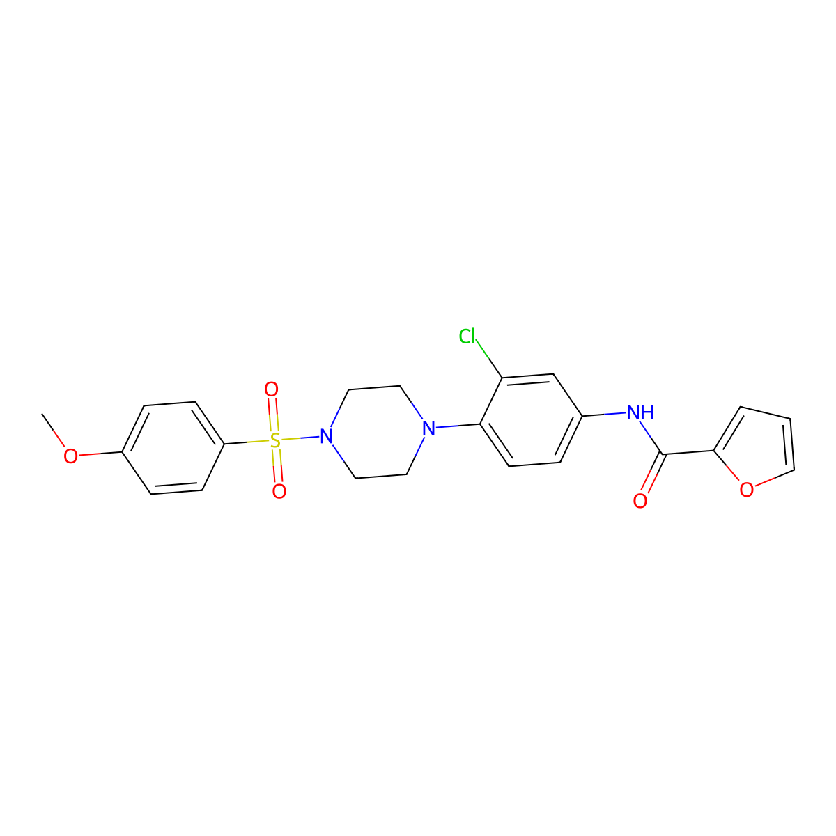 N-{3-Chloro-4-[4-(4-methoxybenzene-1-sulfonyl)piperazin-1-yl]phenyl}furan-2-carboxamide molecular structure, CAS 6127-35-1
