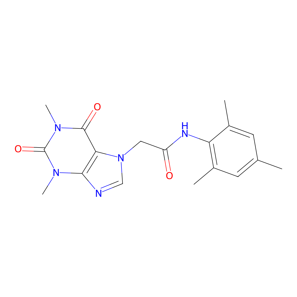 2-(1,3-dimethyl-2,6-dioxo-1,2,3,6-tetrahydro-7H-purin-7-yl)-N-mesitylacetamide molecular structure, CAS 6127-55-5