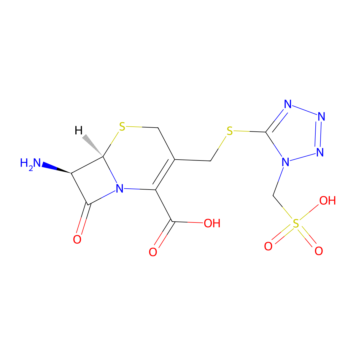 (6R-trans)-7-Amino-8-oxo-3-(((1-(sulphomethyl)-1H-tetrazol-5-yl)thio)methyl)-5-thia-1-azabicyclo(4.2.0)oct-2-ene-2-carboxylic acid molecular structure, CAS 61270-71-1