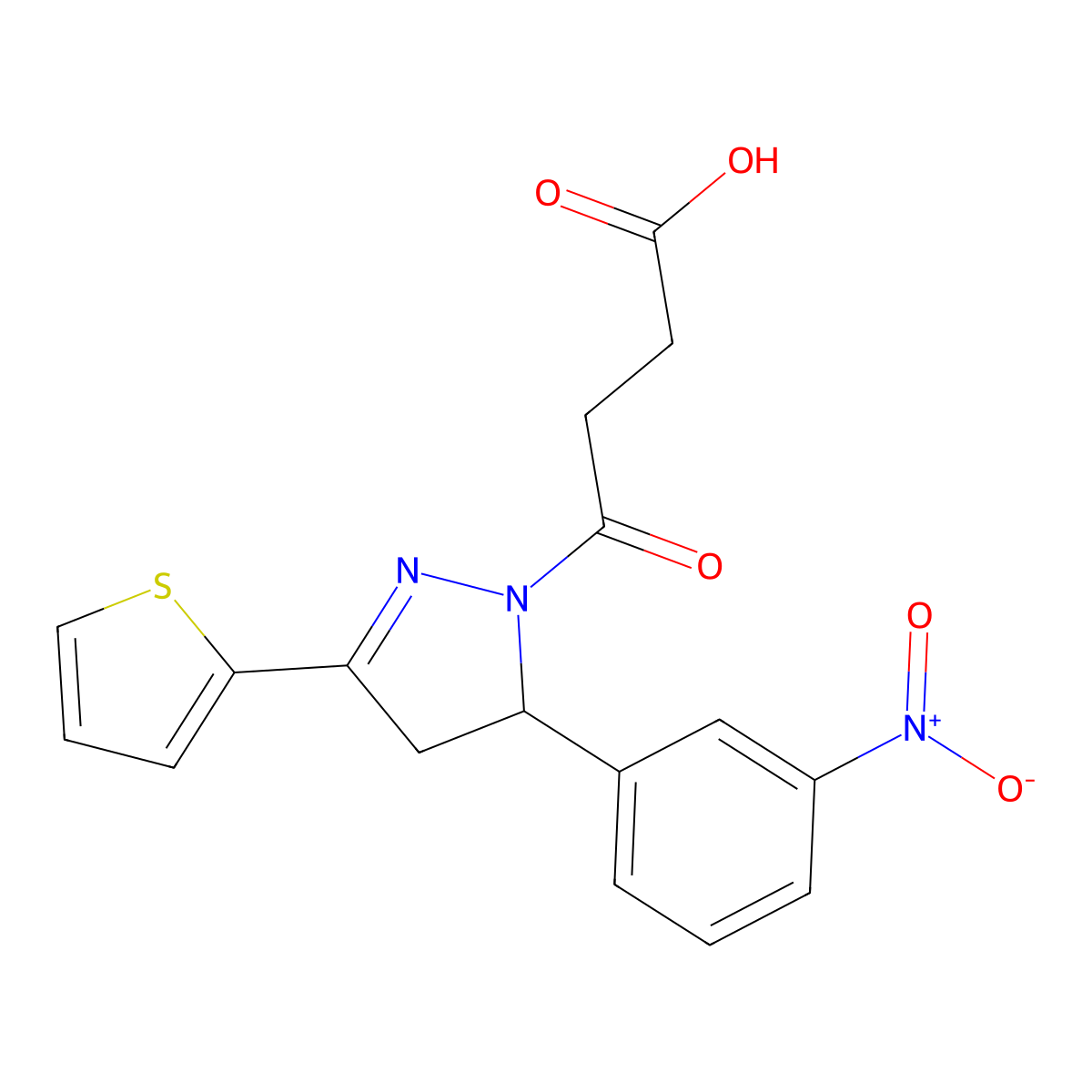 4-[5-(3-Nitro-phenyl)-3-thiophen-2-yl-4,5-dihydro-pyrazol-1-yl]-4-oxo-butyric acid molecular structure, CAS 6128-55-8