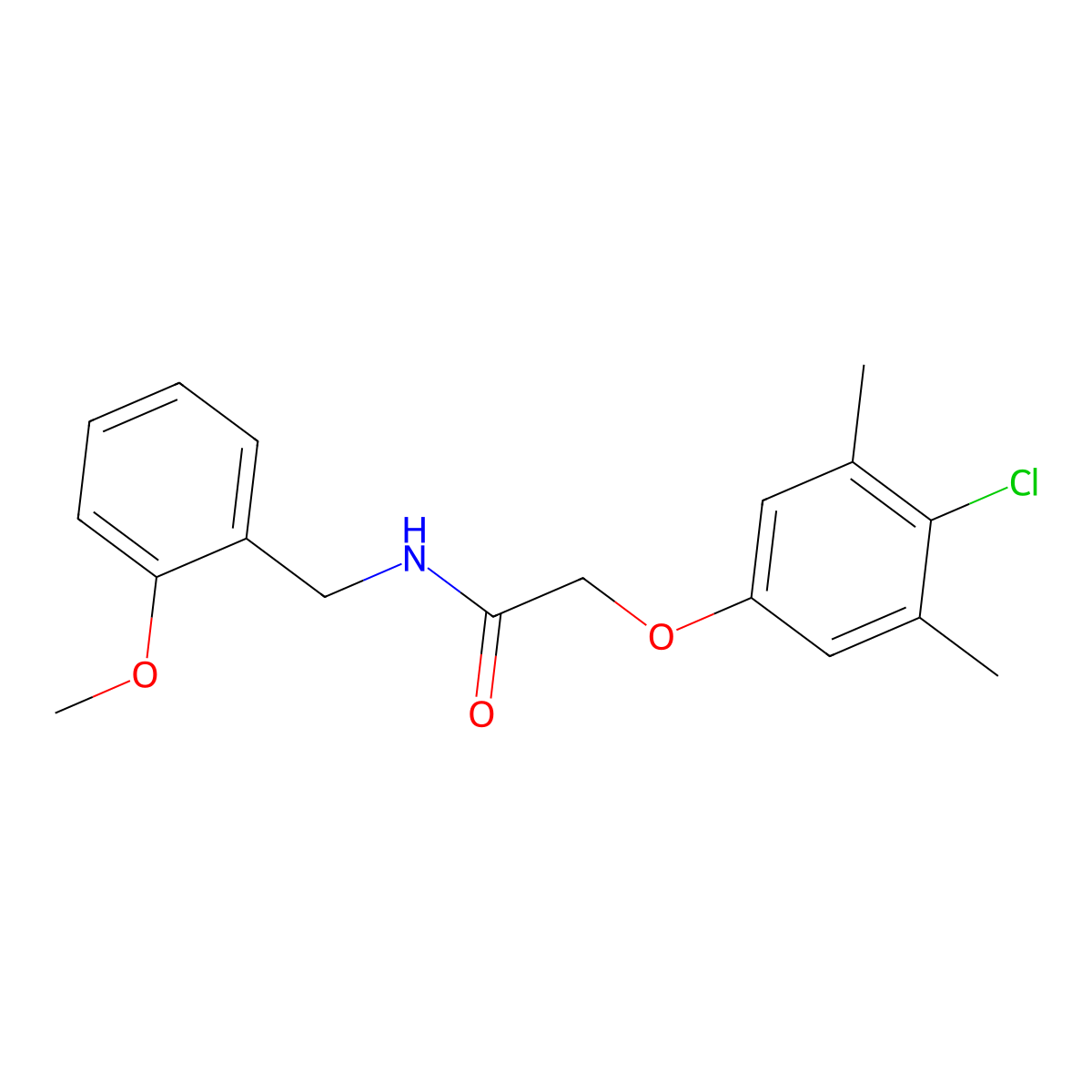 2-(4-chloro-3,5-dimethylphenoxy)-N-(2-methoxybenzyl)acetamide molecular structure, CAS 6128-63-8